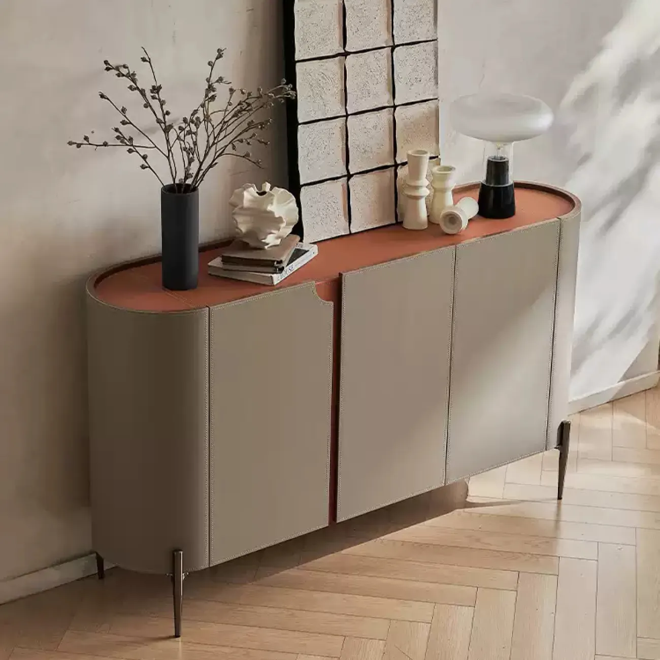 Роскошный комод Wand с кожаной обивкой KD39493-32 Роскошный комод Wand с кожаной обивкой KD39493-32