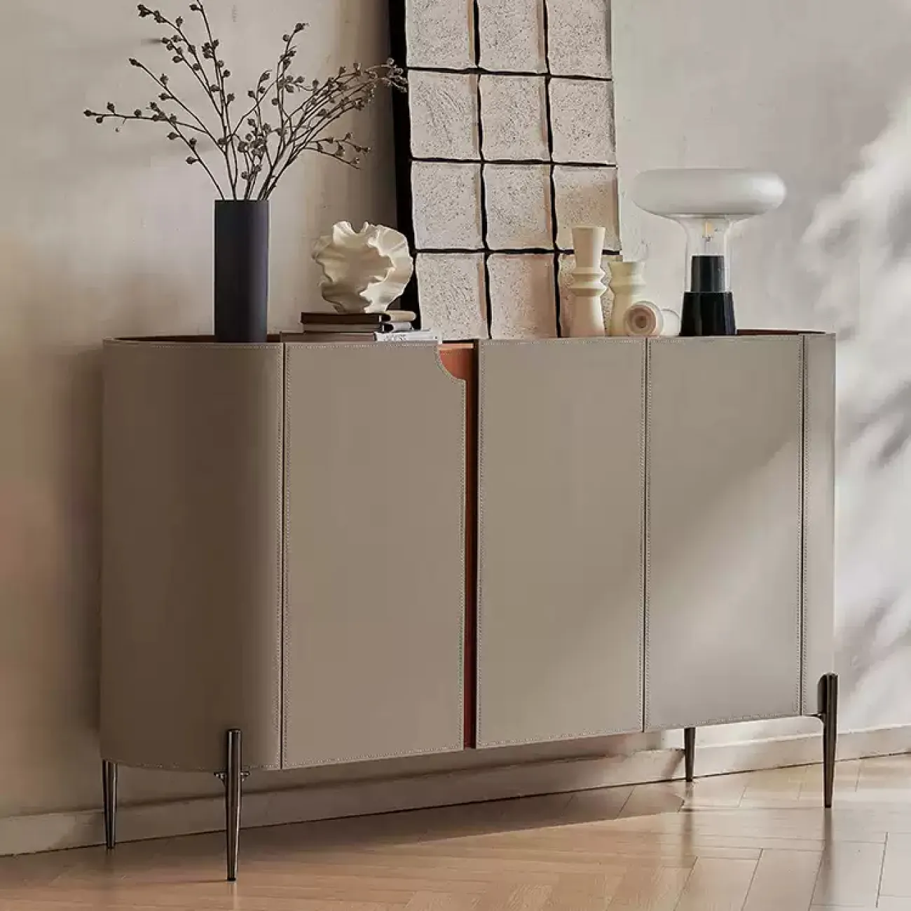 Роскошный комод Wand с кожаной обивкой KD39493-32 Роскошный комод Wand с кожаной обивкой KD39493-32