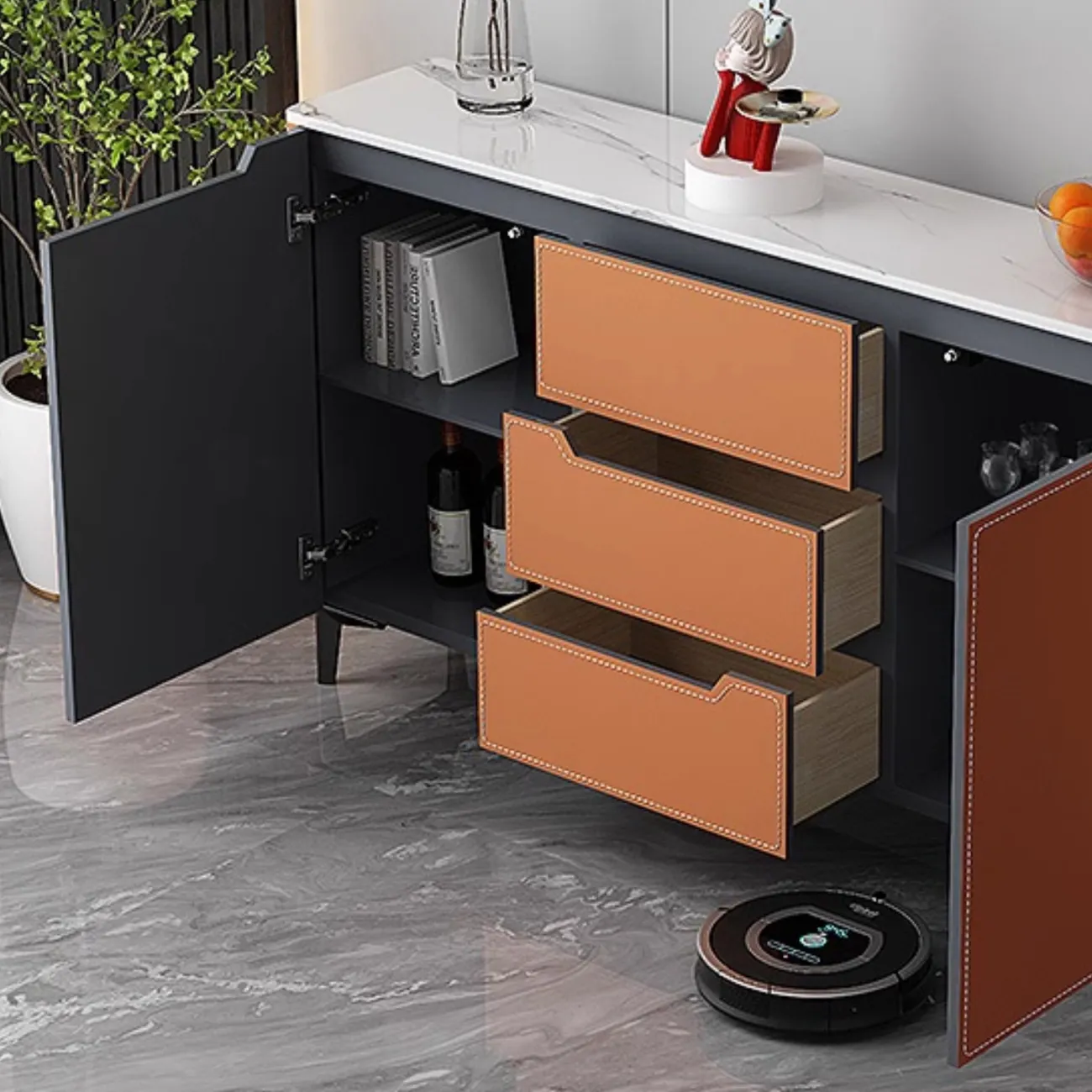 Роскошный комод Wand с кожаной обивкой KD39502-32 Роскошный комод Wand с кожаной обивкой KD39502-32