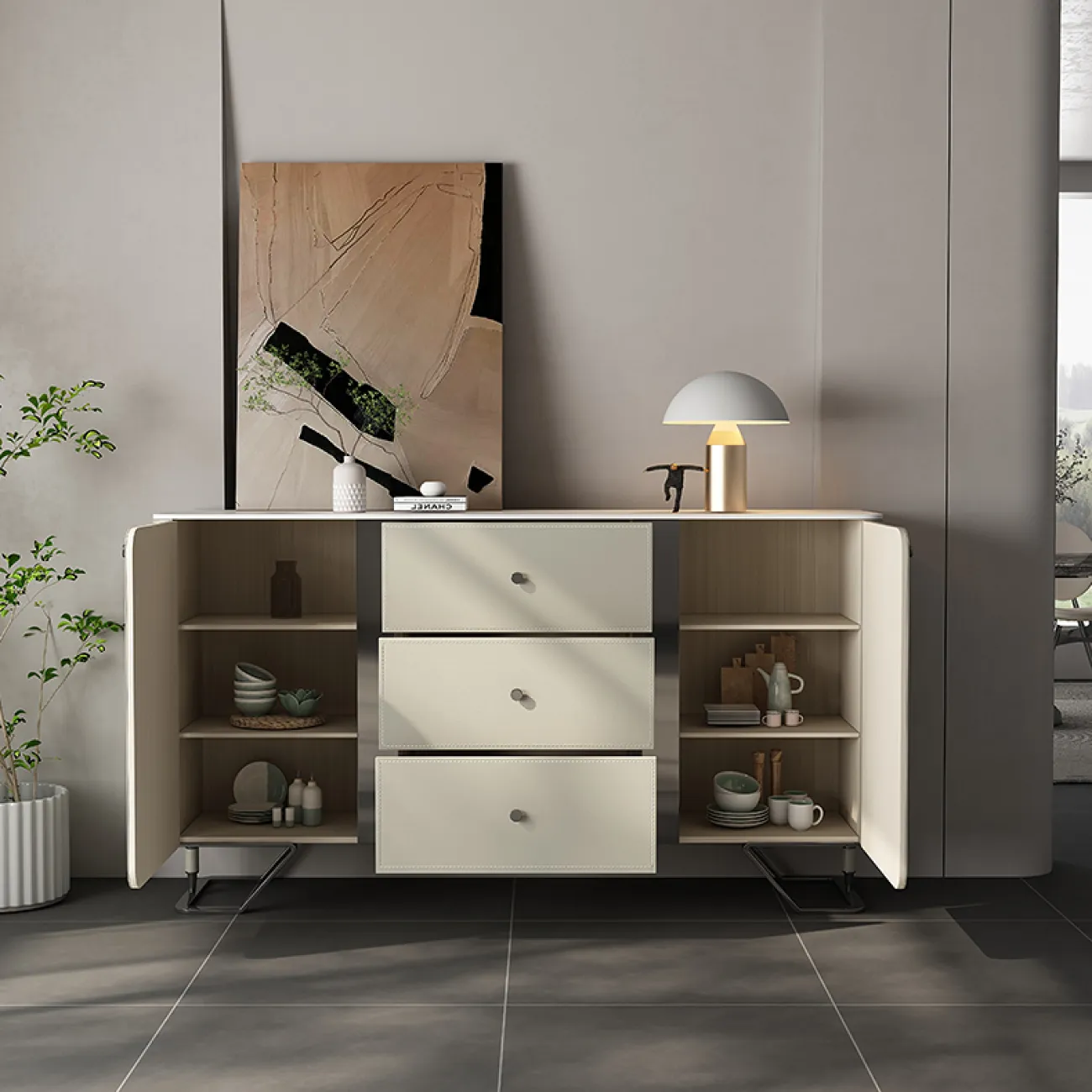 Роскошный комод Wand с кожаной обивкой KD39522-32 Роскошный комод Wand с кожаной обивкой KD39522-32