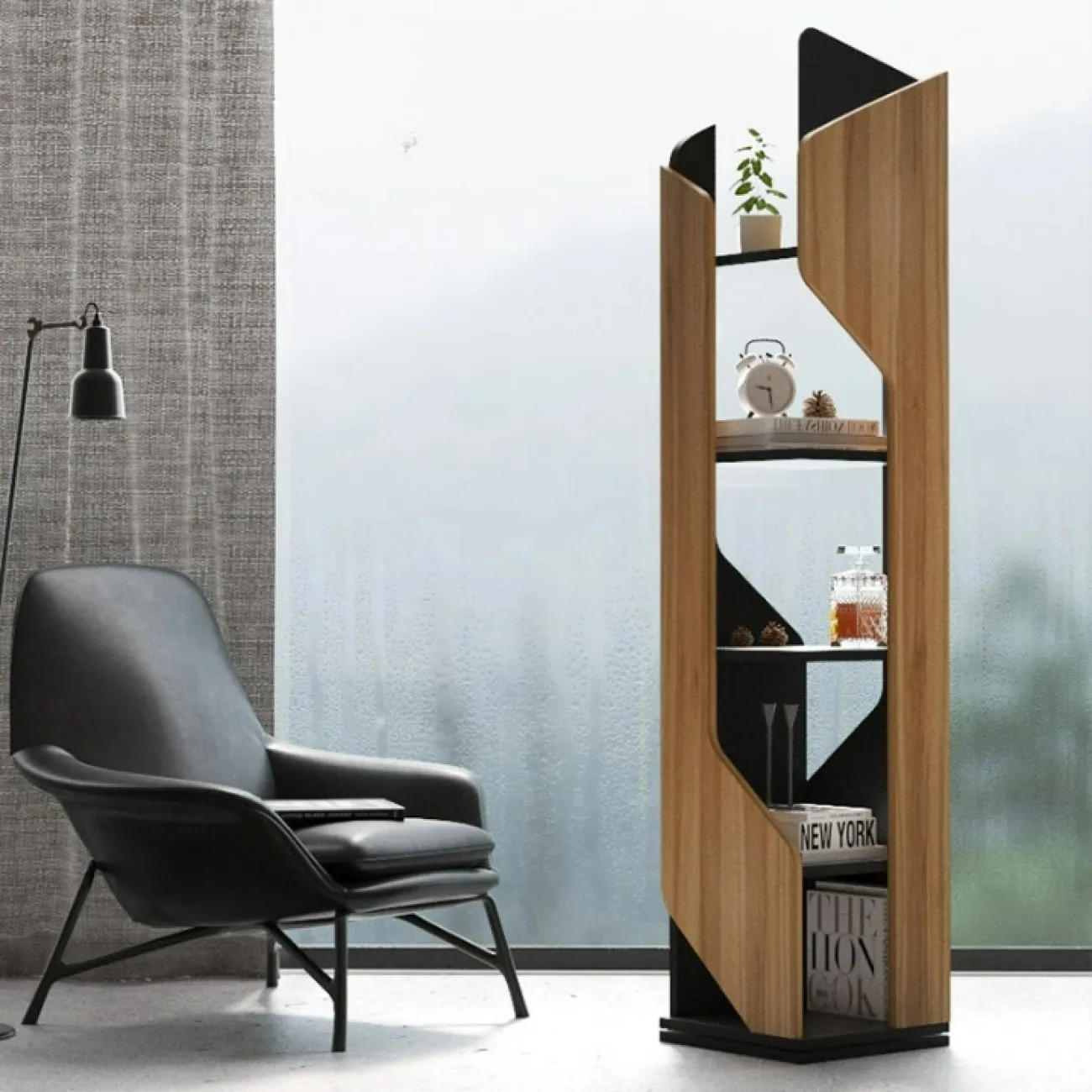 Дизайнерская книжная полка Wand из разных видов древесины KP39528-32