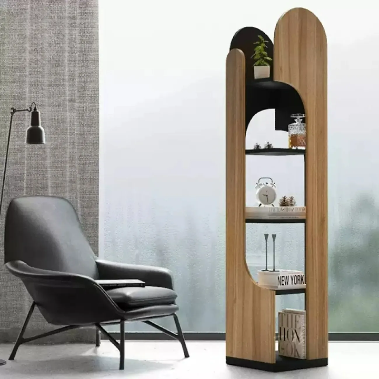 Дизайнерская книжная полка Wand из дерева KP39529-32