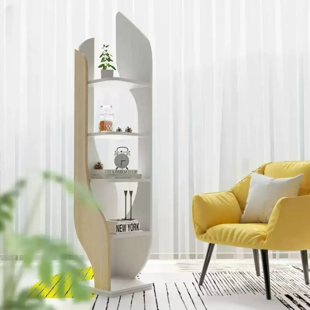 Дизайнерская книжная полка Wand из дерева KP39530-32