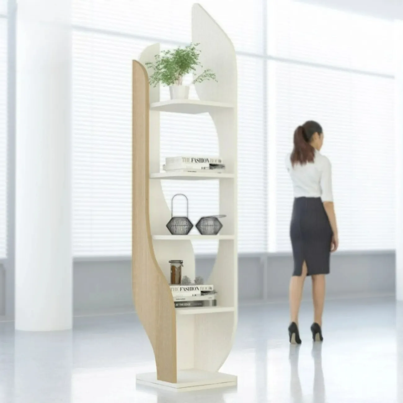 Дизайнерская книжная полка Wand из дерева KP39530-32