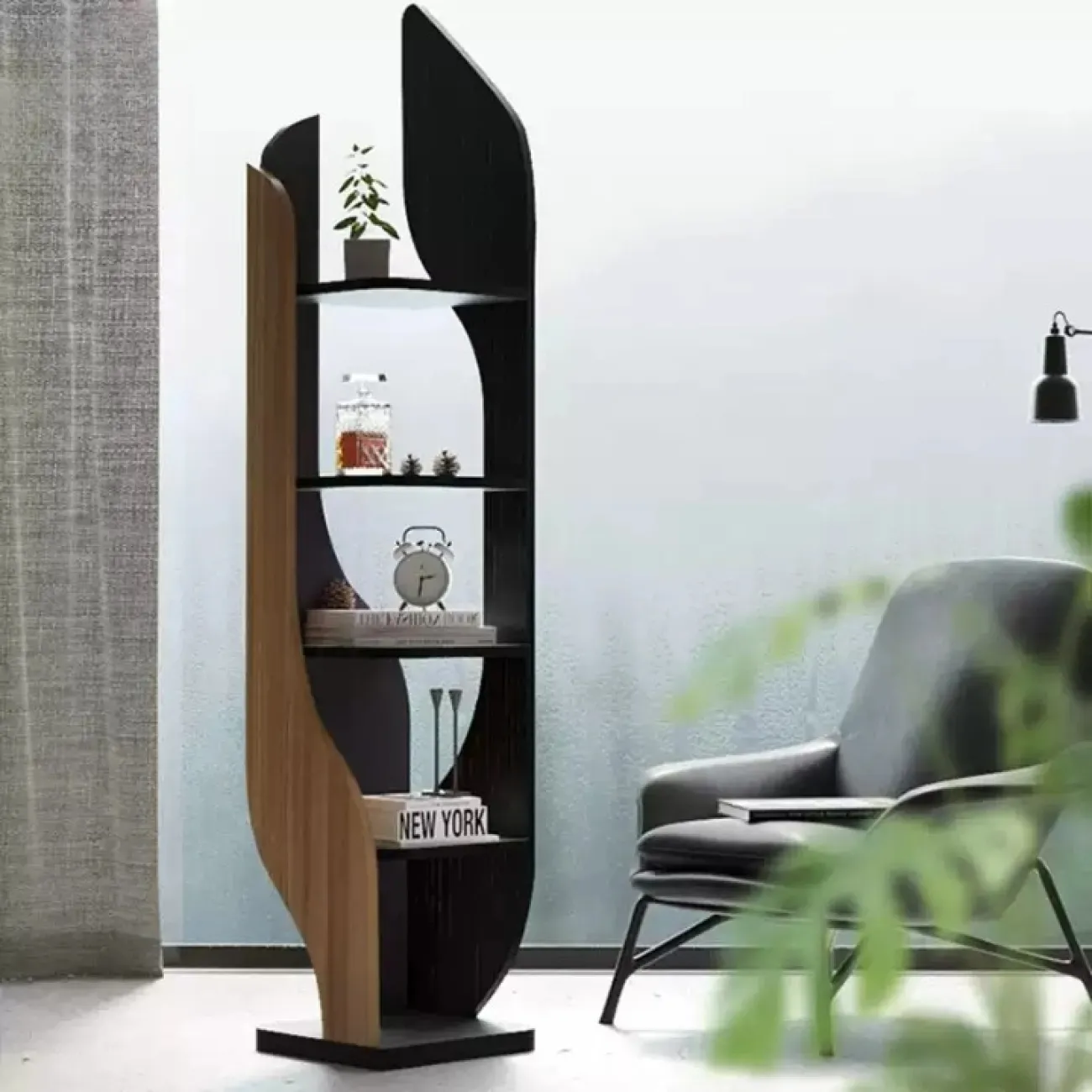 Дизайнерская книжная полка Wand из дерева KP39530-32