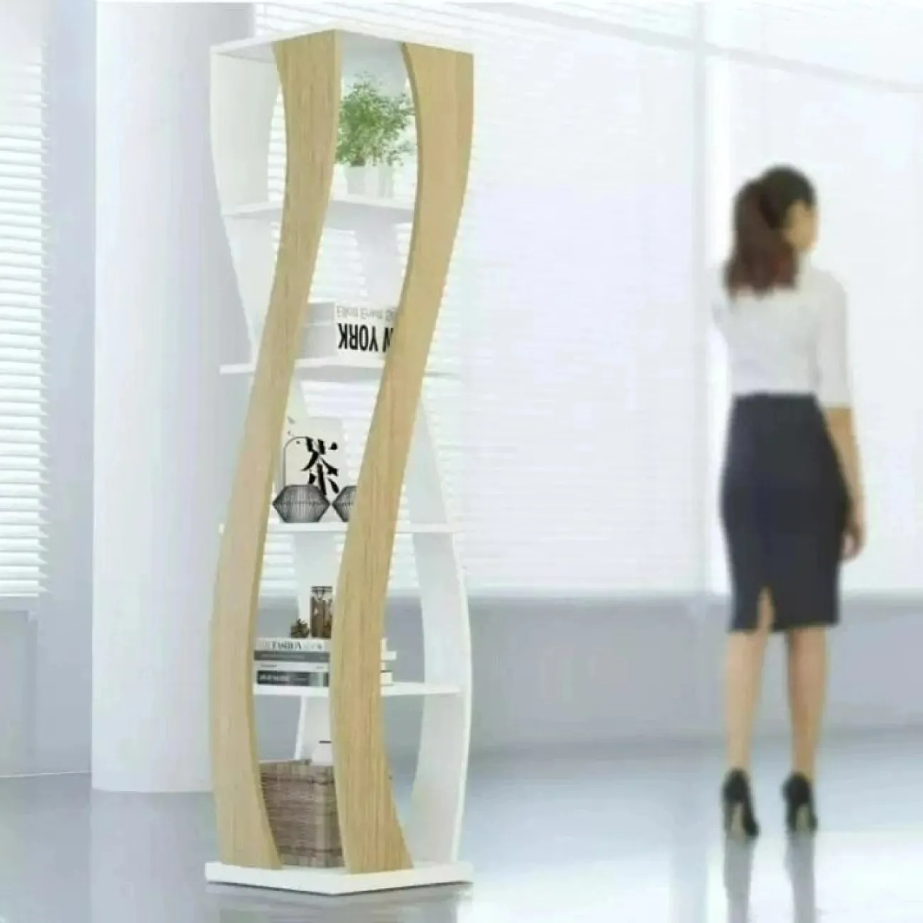 Дизайнерская книжная полка Wand из дерева KP39531-32