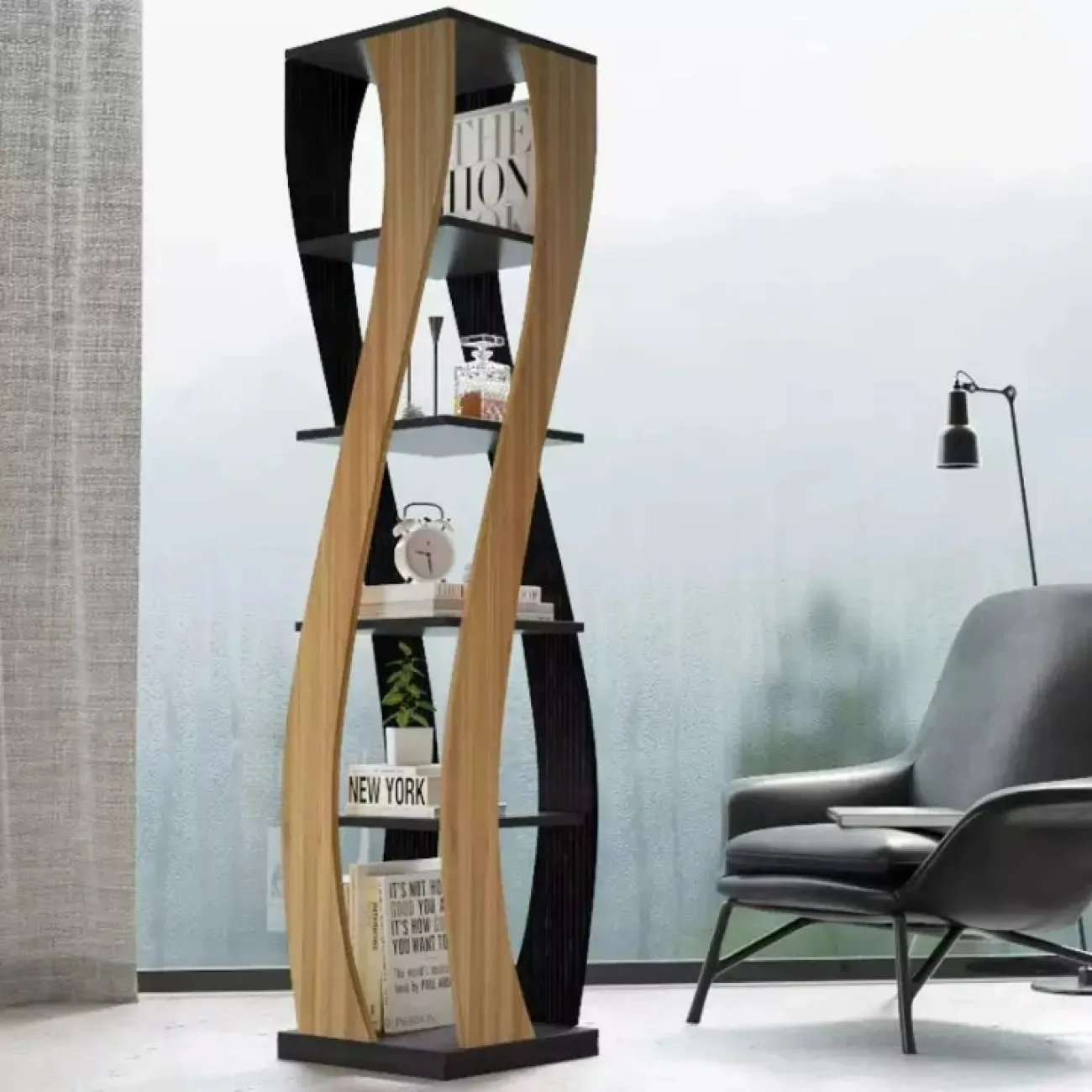 Дизайнерская книжная полка Wand из дерева KP39531-32