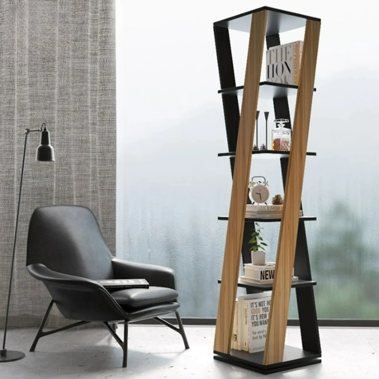 Дизайнерская книжная полка Wand из дерева KP39532-32