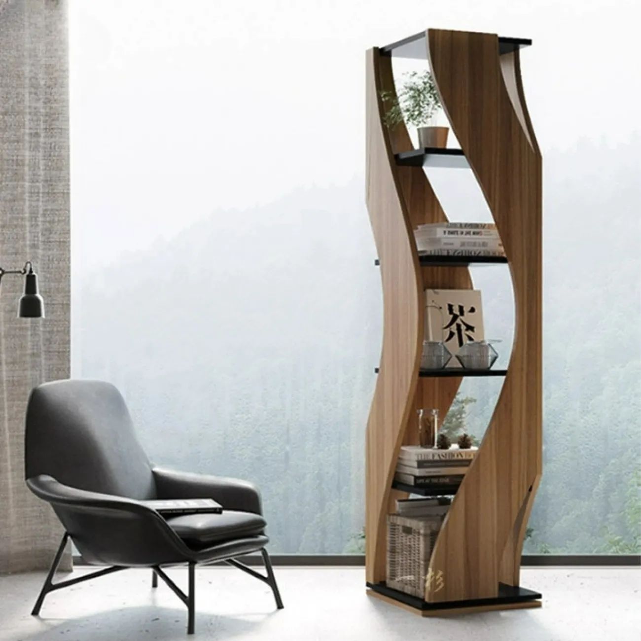 Дизайнерская книжная полка Wand из дерева KP39534-32