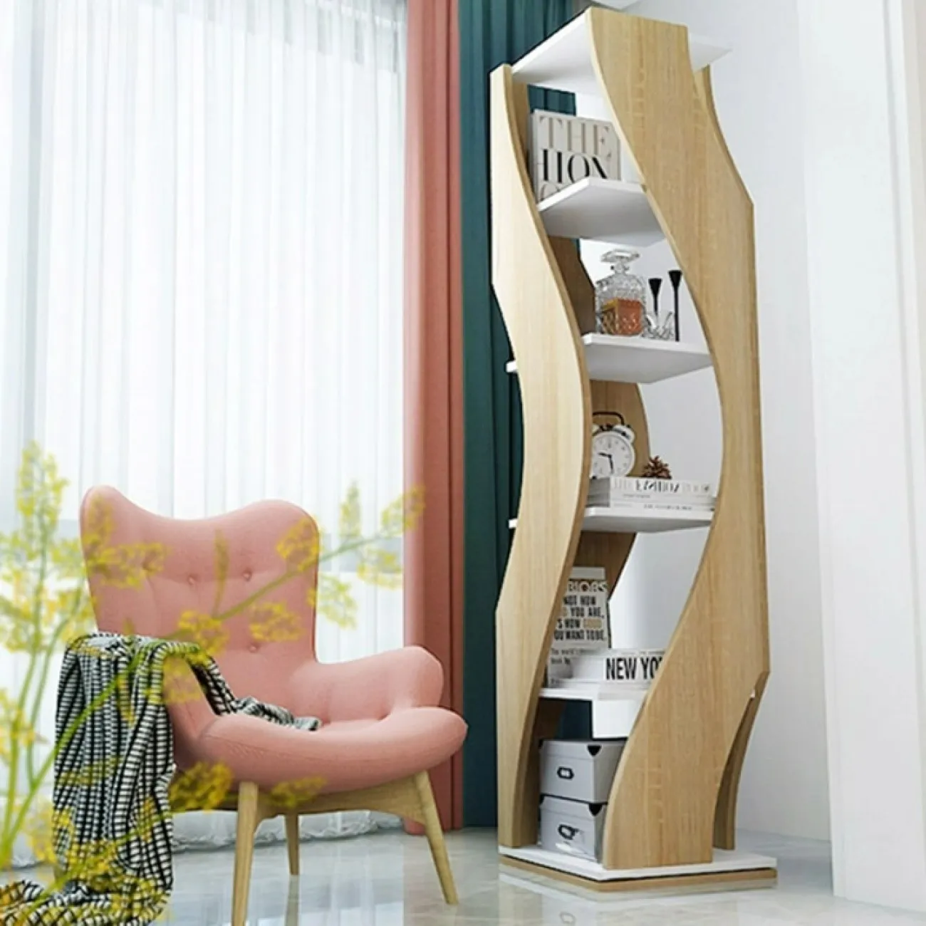 Дизайнерская книжная полка Wand из дерева KP39534-32