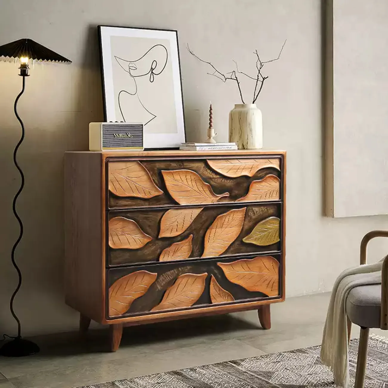 Роскошный резной комод "Листья" Minicum ручной работы из дерева KD39637-32