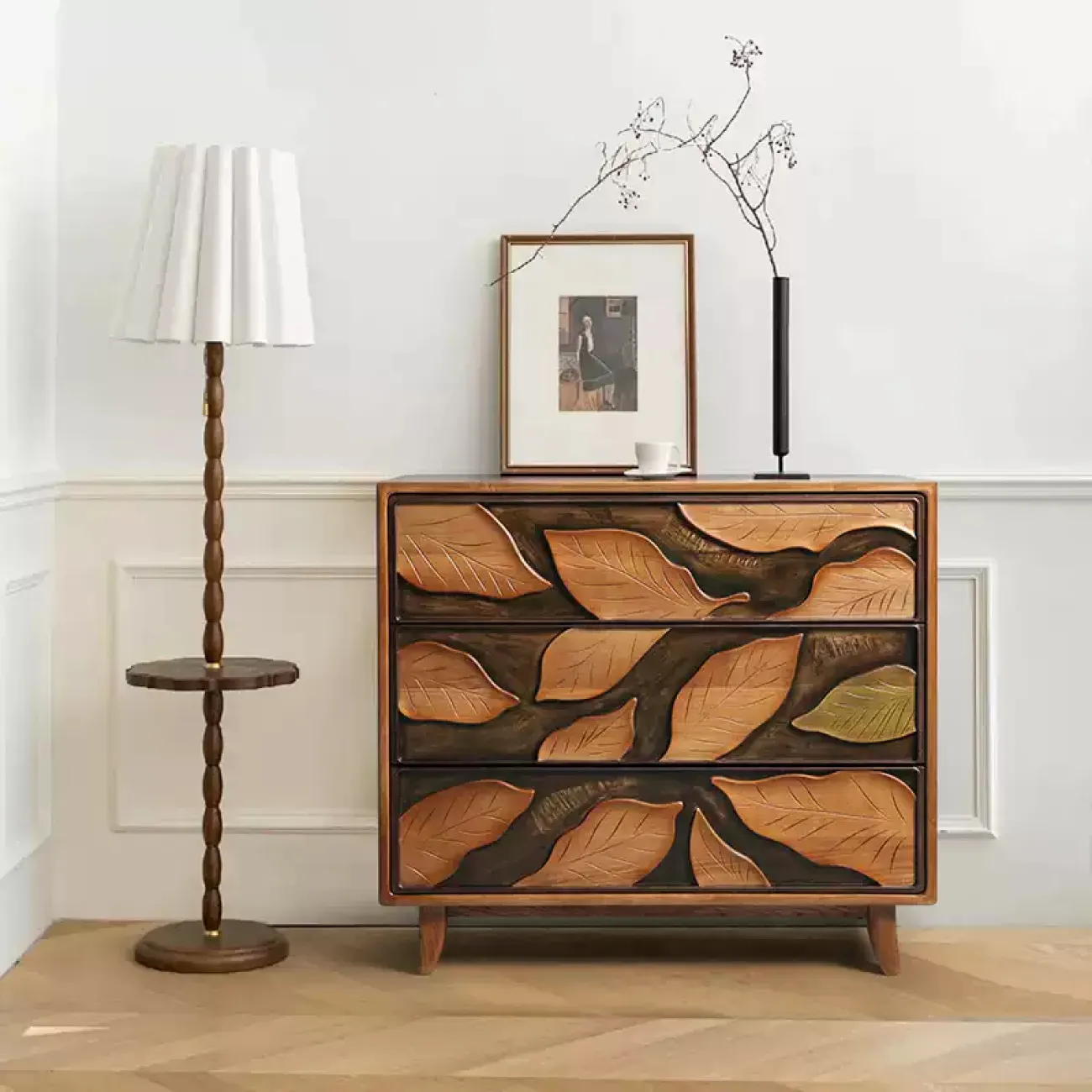 Роскошный резной комод "Листья" Minicum ручной работы из дерева KD39637-32