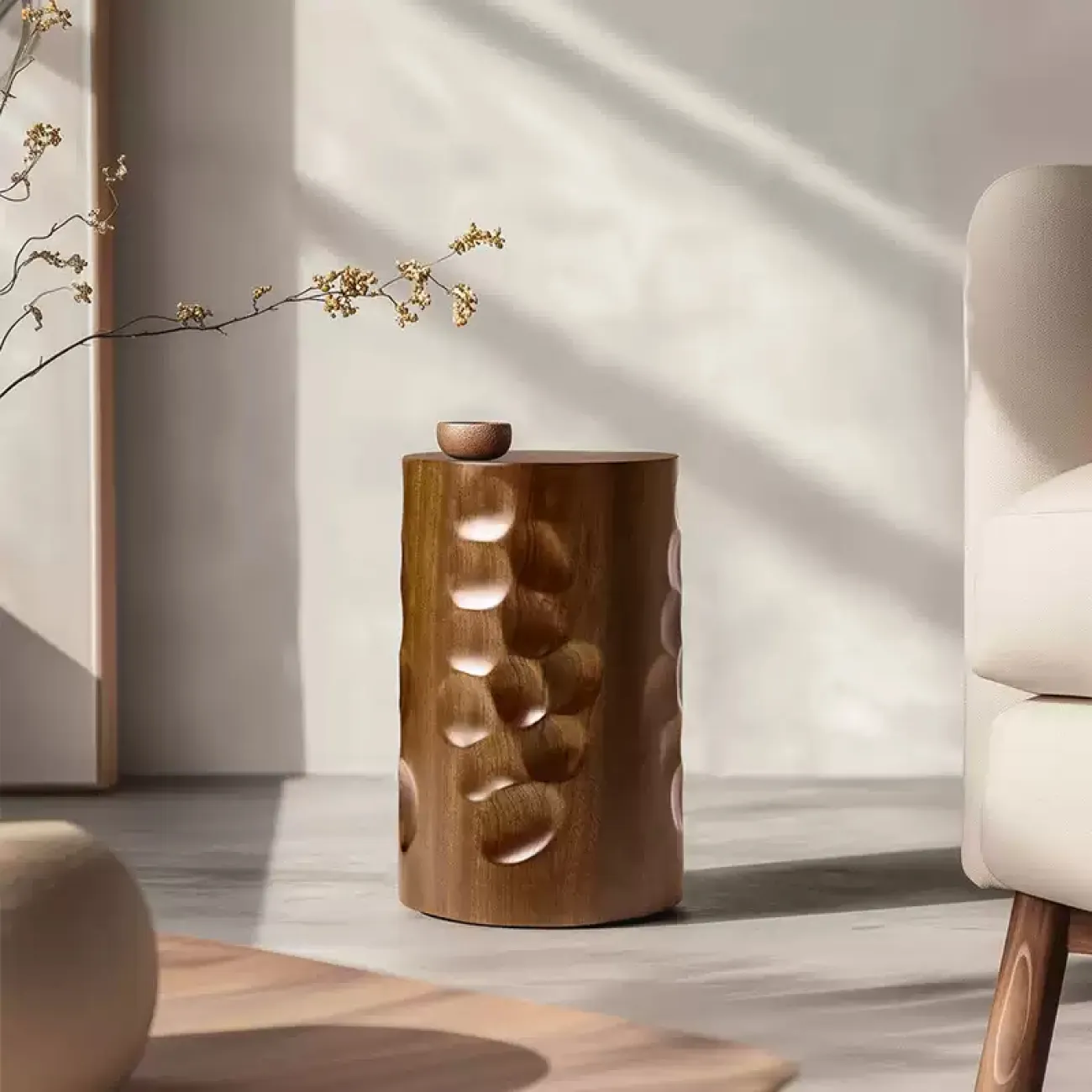 Лаконичная прикроватная тумба Minicum ручной работы из дерева грецкого ореха TB39673-32