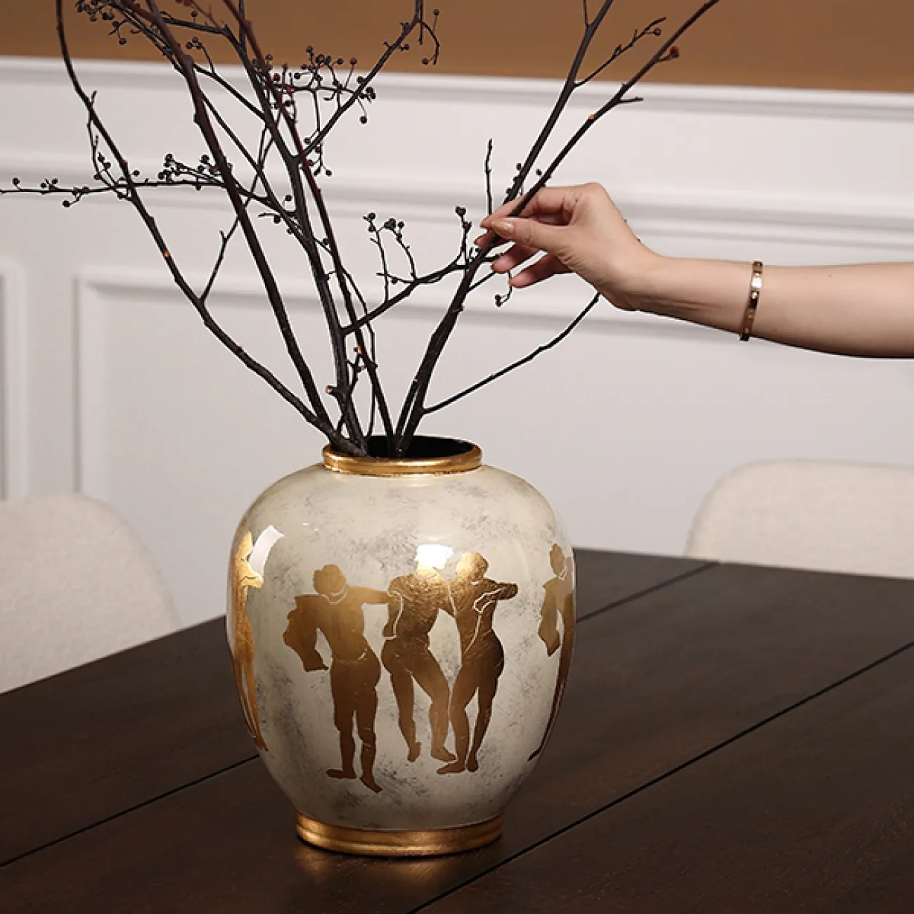 Роскошная настольная ваза Qiekoo из керамики с позолотой VZ39690-32