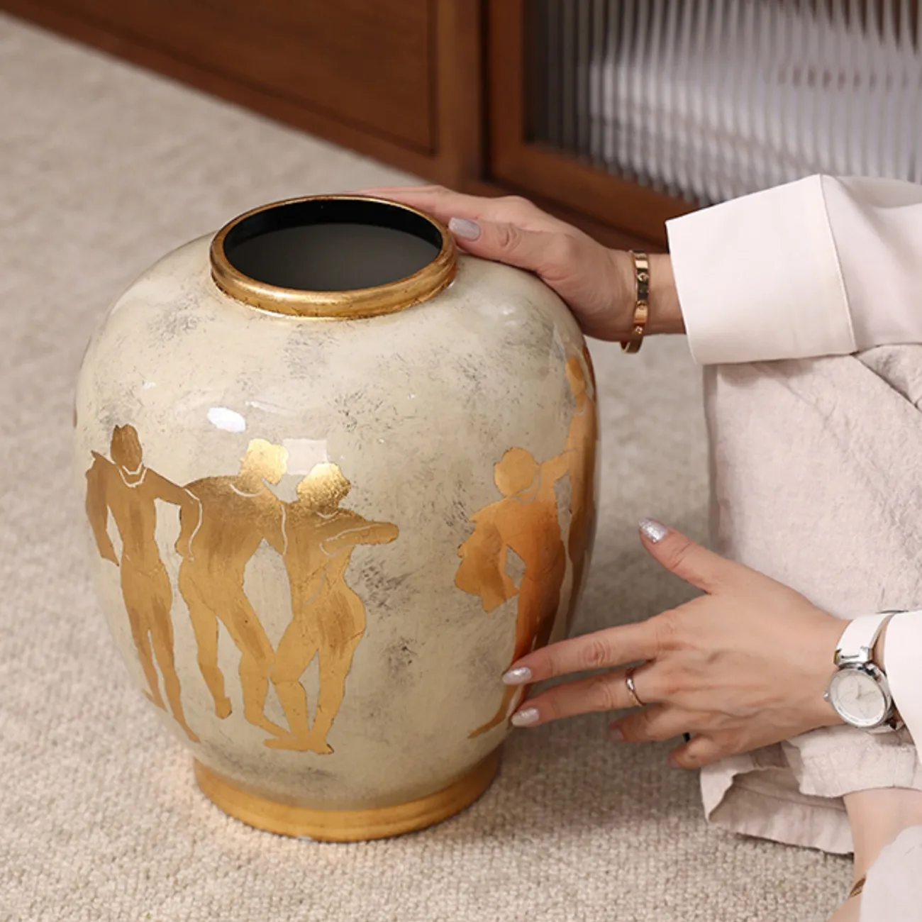 Роскошная настольная ваза Qiekoo из керамики с позолотой VZ39690-32