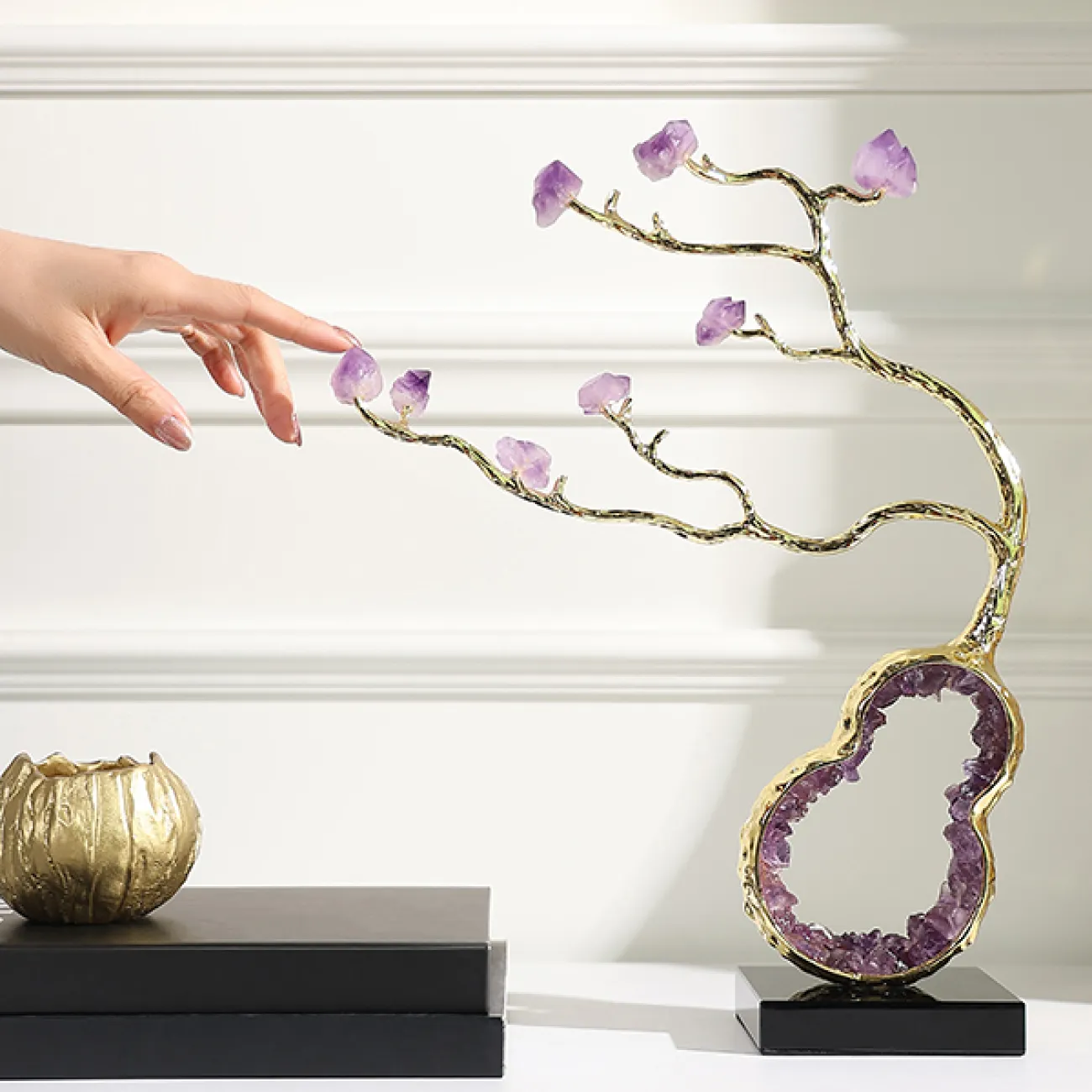 Роскошное настольное украшение от Qiekoo из аметиста с мраморной подставкой SK39691-32