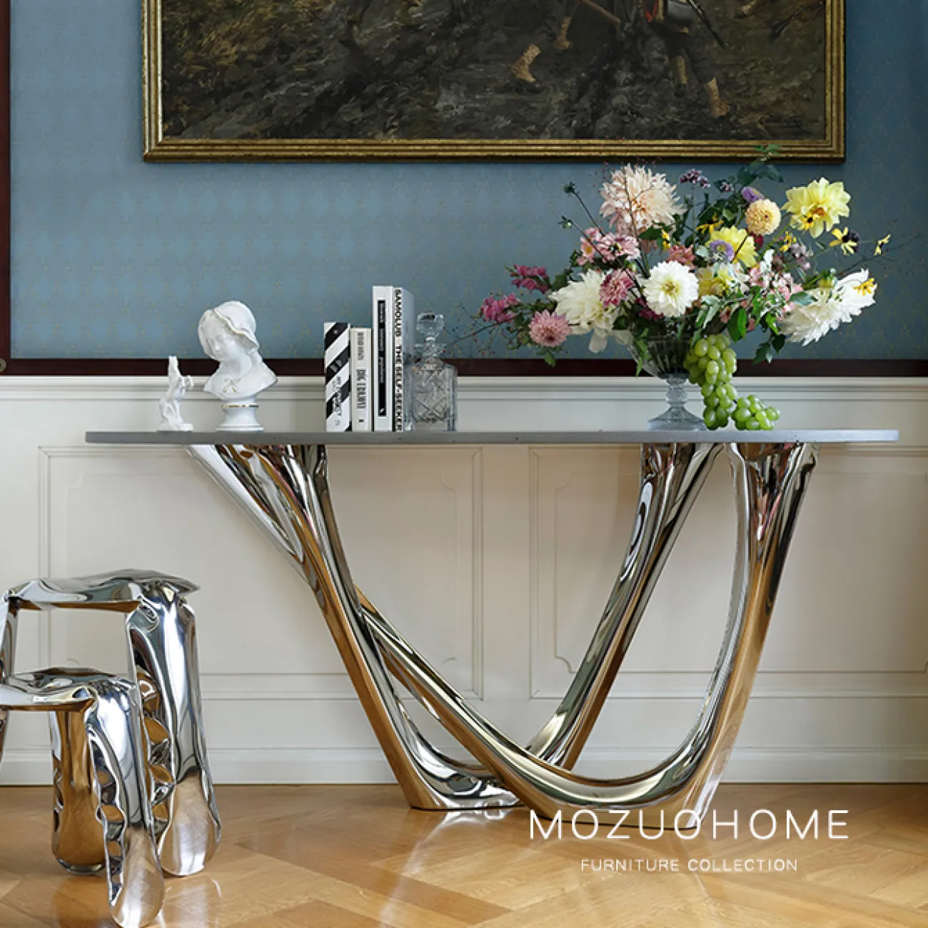 Стильный приставной столик Mozuo из металла и мрамора PS39702-32 Стильный приставной столик Mozuo из металла и мрамора PS39702-32