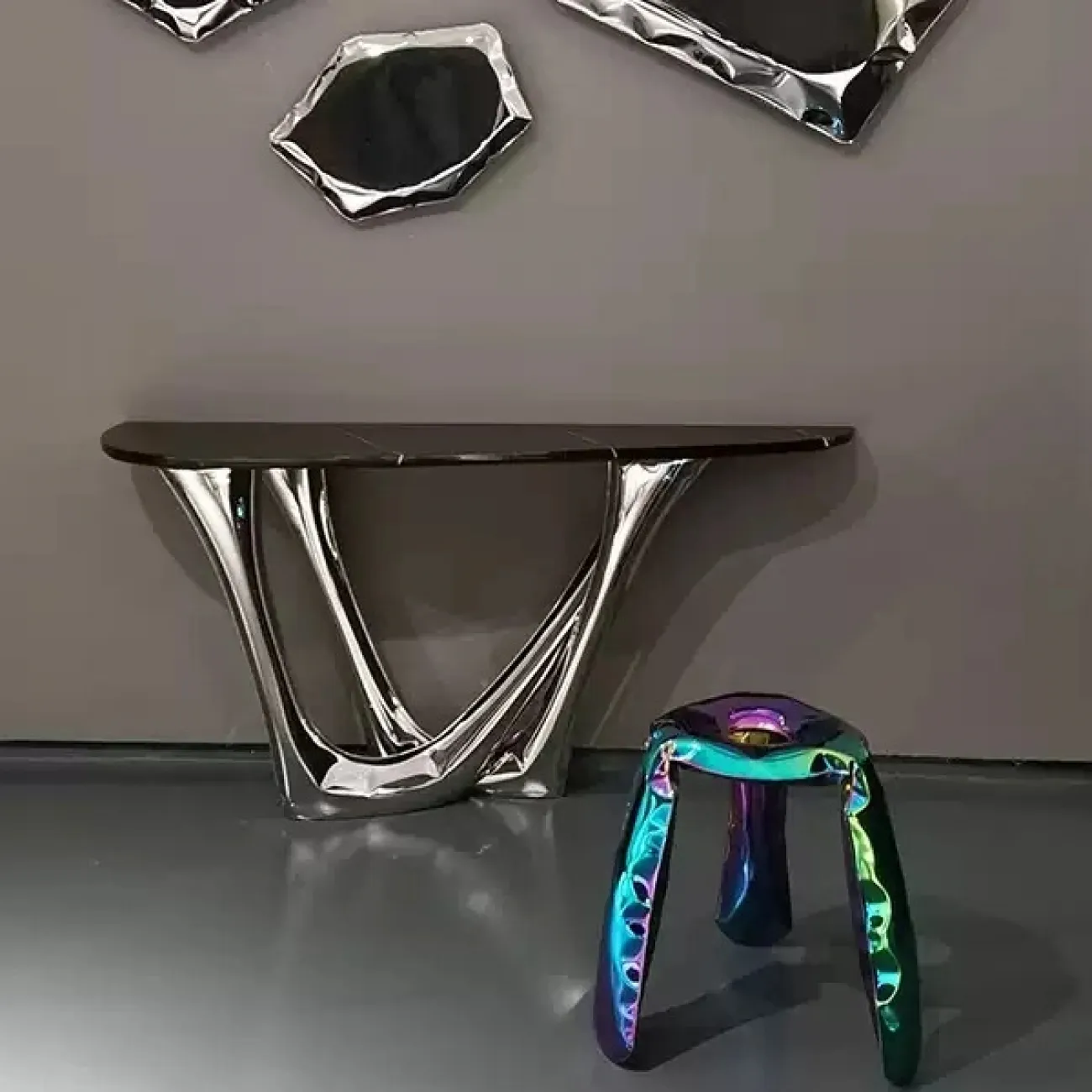 Стильный приставной столик Mozuo из металла и мрамора PS39702-32