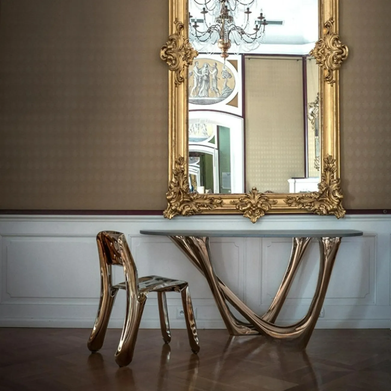 Стильный приставной столик Mozuo из металла и мрамора PS39702-32 Стильный приставной столик Mozuo из металла и мрамора PS39702-32