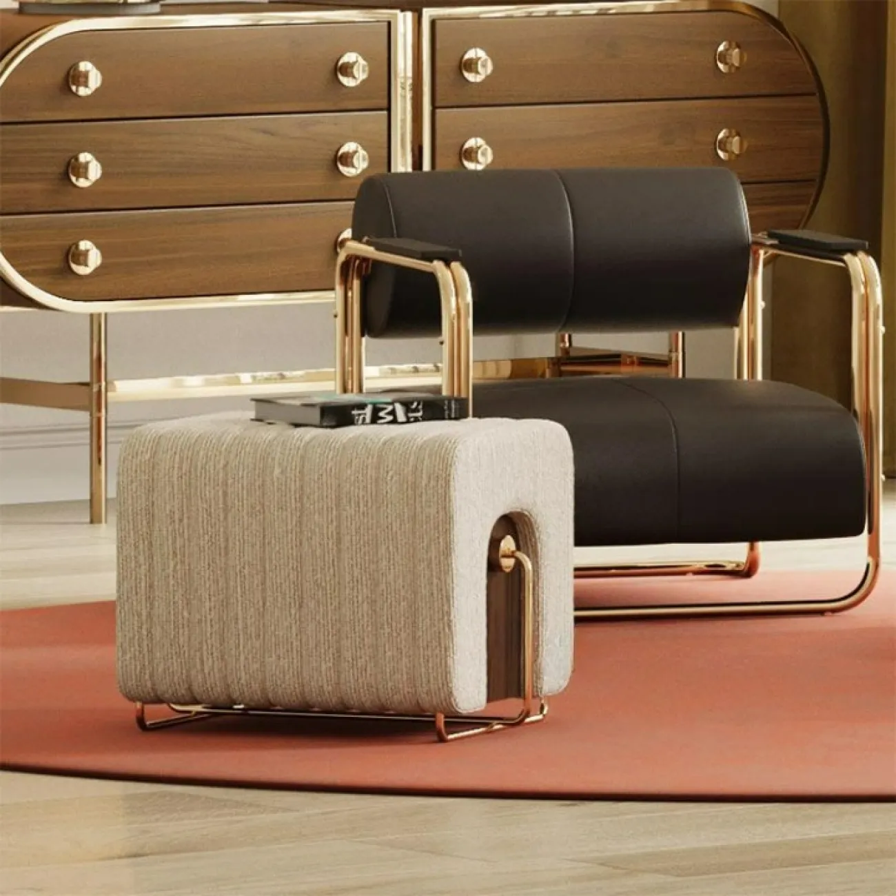 Оригинальный табурет Mozuo из стали и дерева TB39722-32