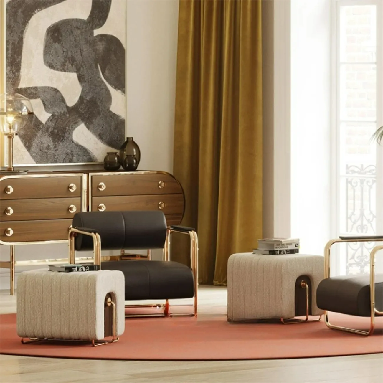 Оригинальный табурет Mozuo из стали и дерева TB39722-32