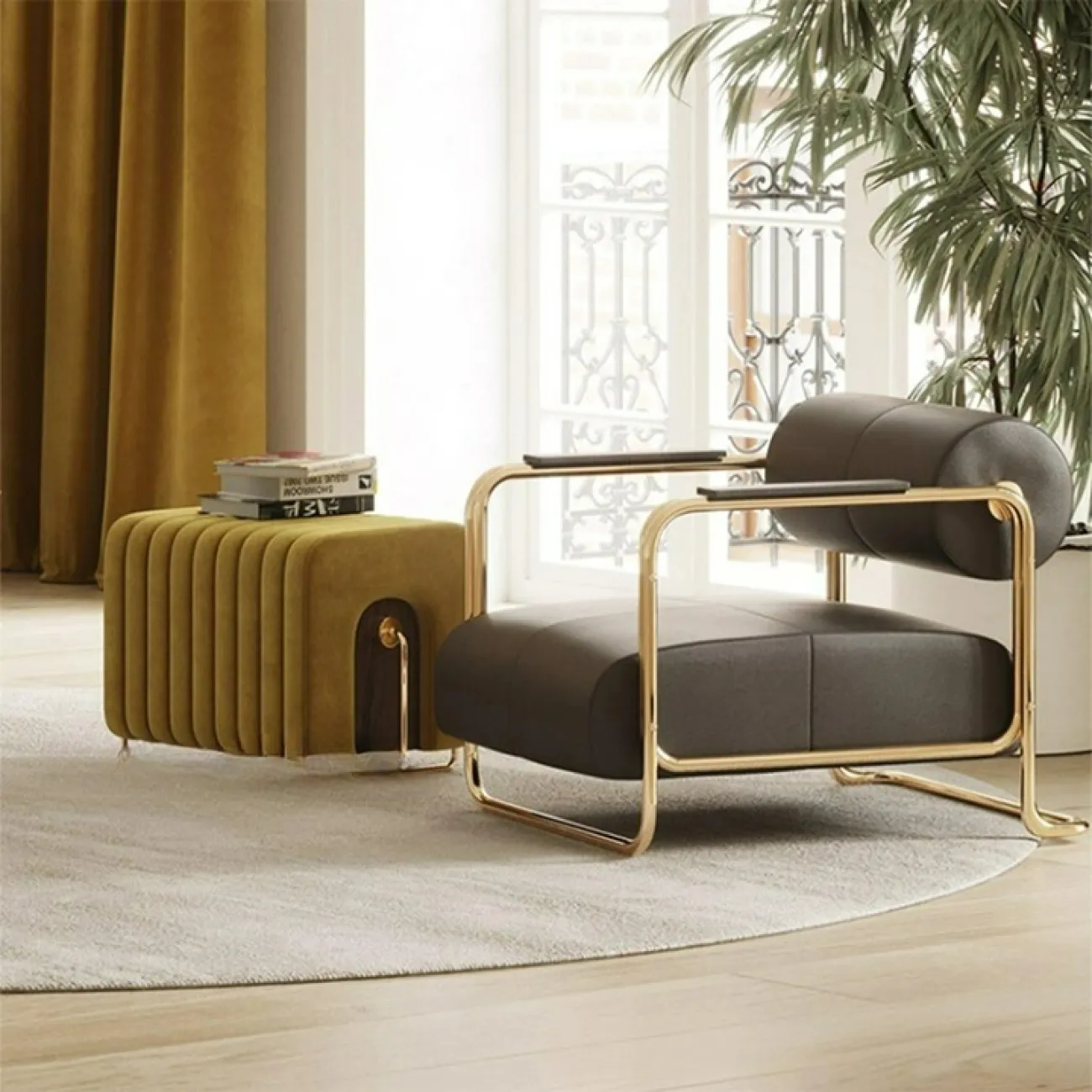 Оригинальный табурет Mozuo из стали и дерева TB39722-32