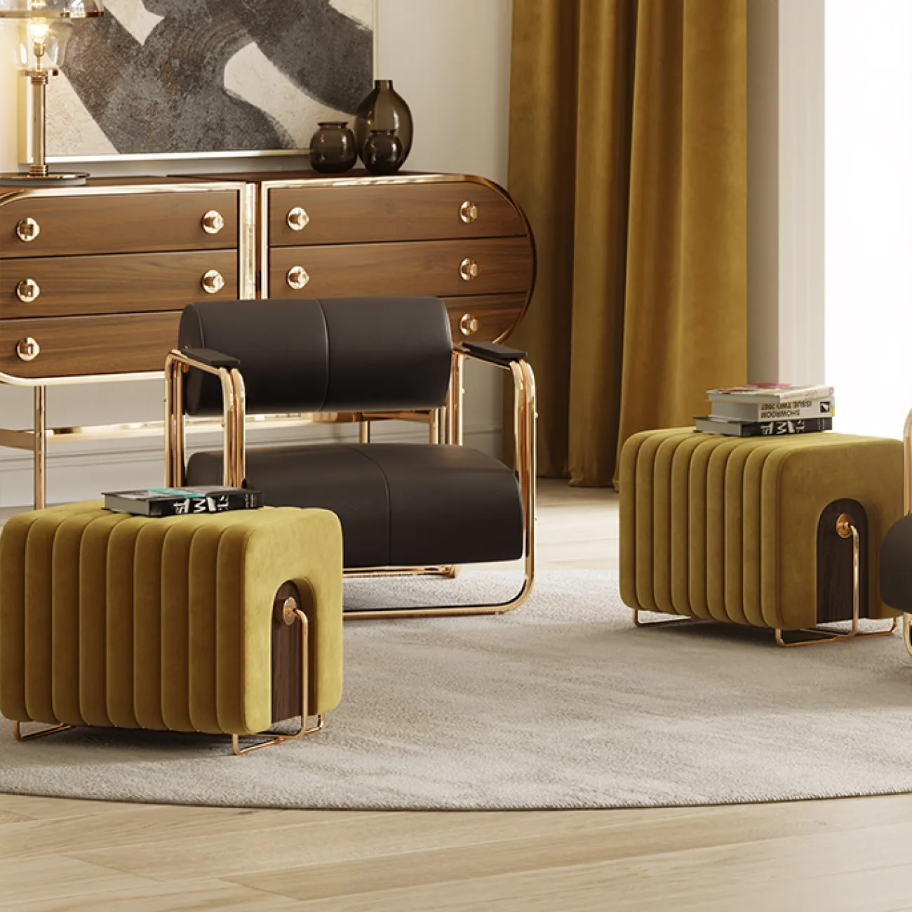 Оригинальный табурет Mozuo из стали и дерева TB39722-32