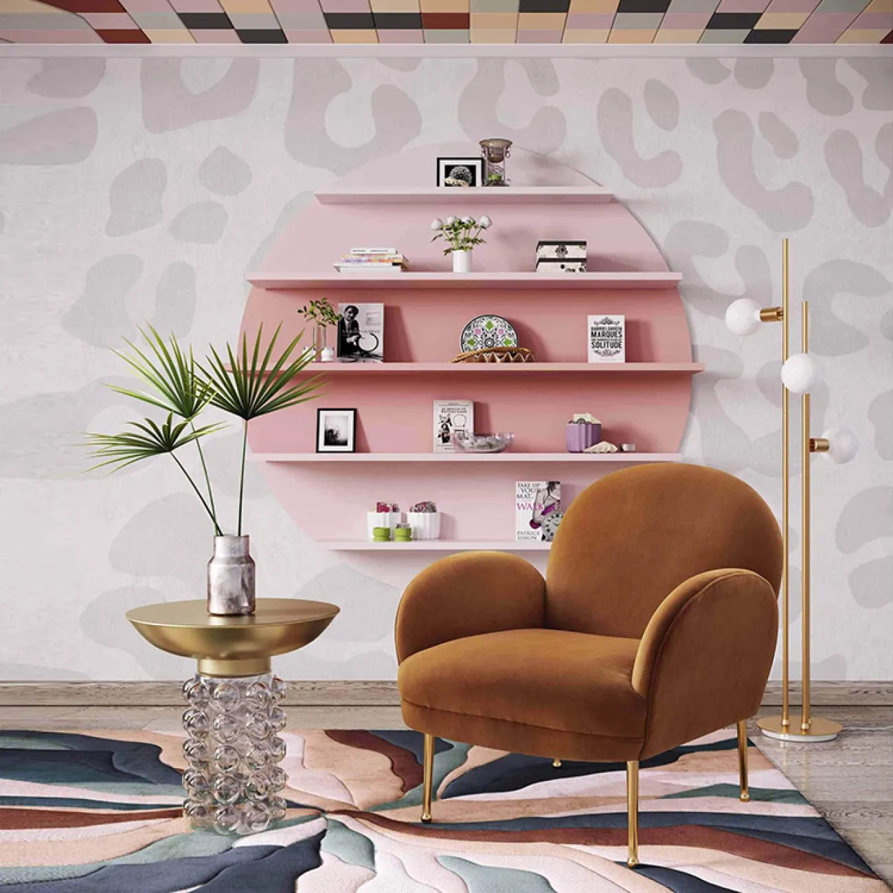 Оригинальный журнальный столик Mozuo из металла и стекла JS39725-32