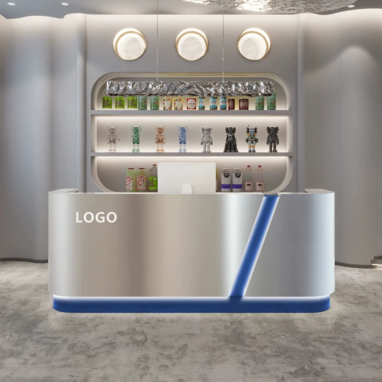 Роскошная стойка ресепшен Xingchen с подсветкой из нержавеющей стали RS40140-32 Роскошная стойка ресепшен Xingchen с подсветкой из нержавеющей стали RS40140-32