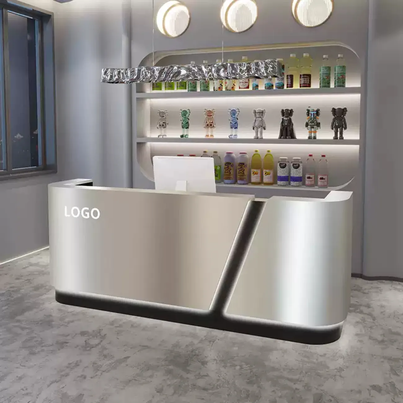 Роскошная стойка ресепшен Xingchen с подсветкой из нержавеющей стали RS40140-32 Роскошная стойка ресепшен Xingchen с подсветкой из нержавеющей стали RS40140-32