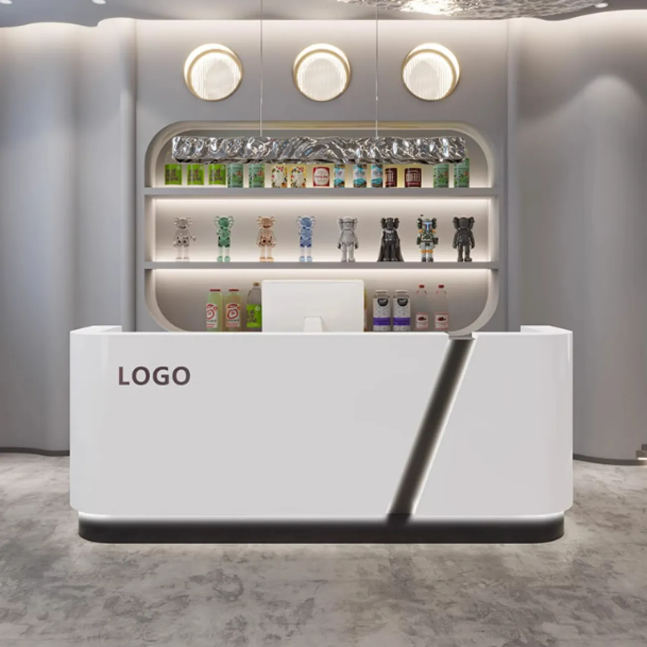 Роскошная стойка ресепшен Xingchen с подсветкой из ДСП RS40141-32 Роскошная стойка ресепшен Xingchen с подсветкой из ДСП RS40141-32