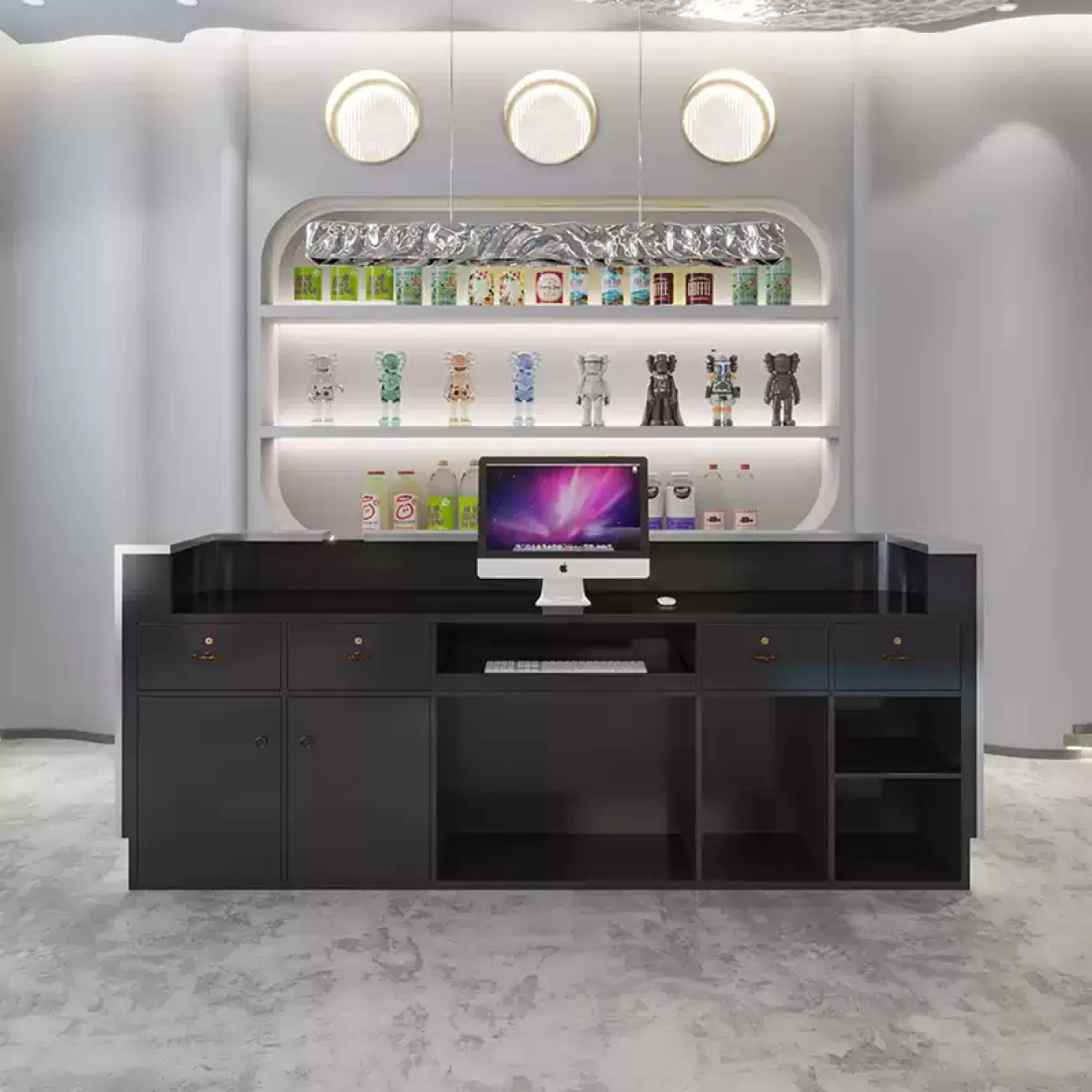 Роскошная стойка ресепшен Xingchen с подсветкой из ДСП RS40141-32 Роскошная стойка ресепшен Xingchen с подсветкой из ДСП RS40141-32