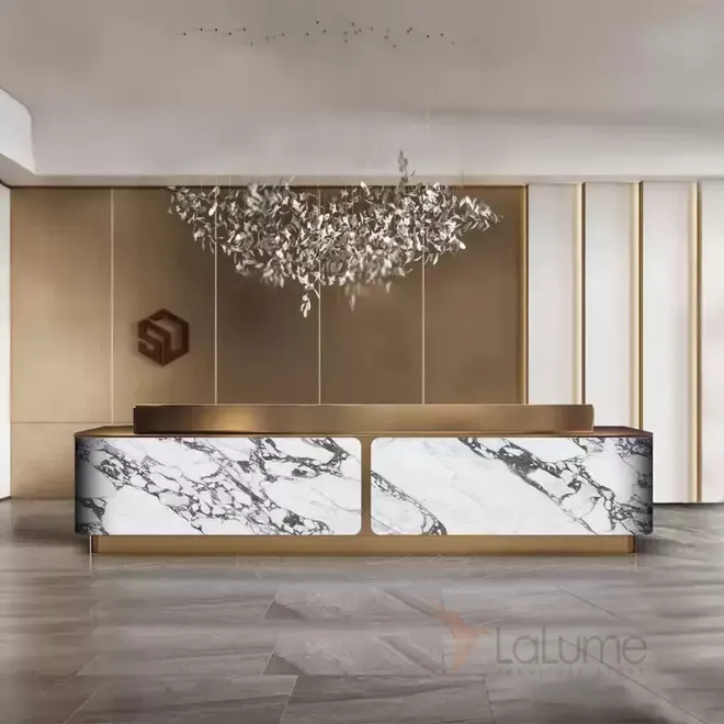 Роскошная стойка ресепшен от LaLume из мрамора с подсветкой RS40151-32 Роскошная стойка ресепшен от LaLume из мрамора с подсветкой RS40151-32