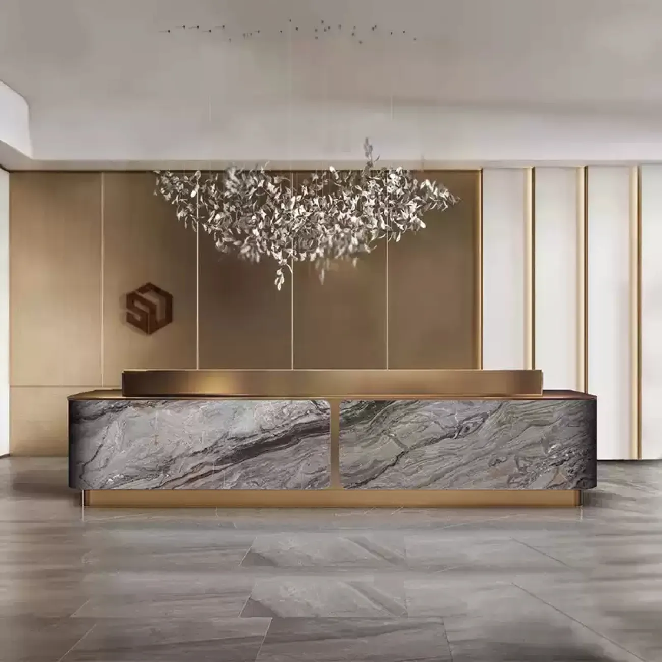 Роскошная стойка ресепшен от LaLume из мрамора с подсветкой RS40151-32
