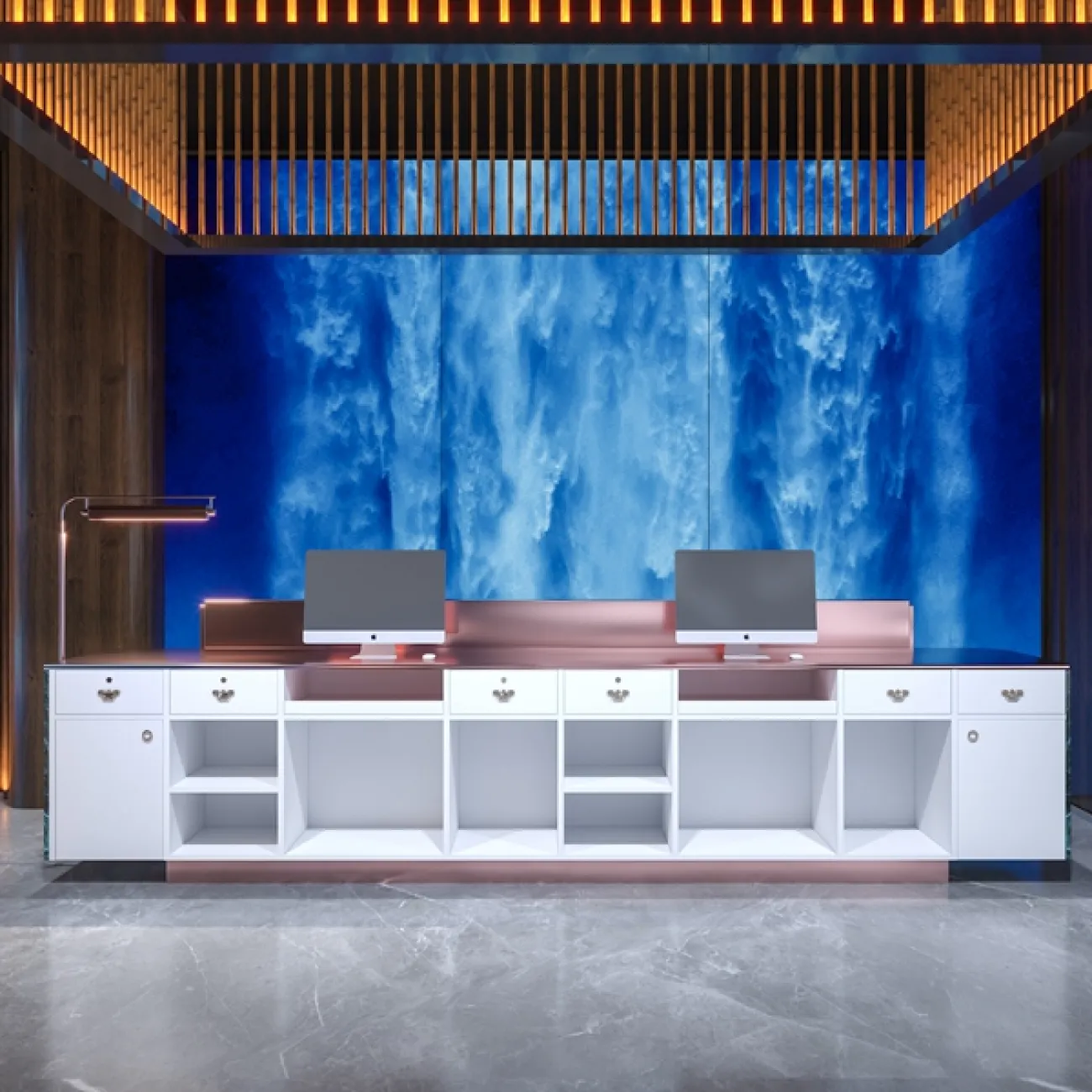 Роскошная стойка ресепшен от LaLume из мрамора с подсветкой RS40151-32