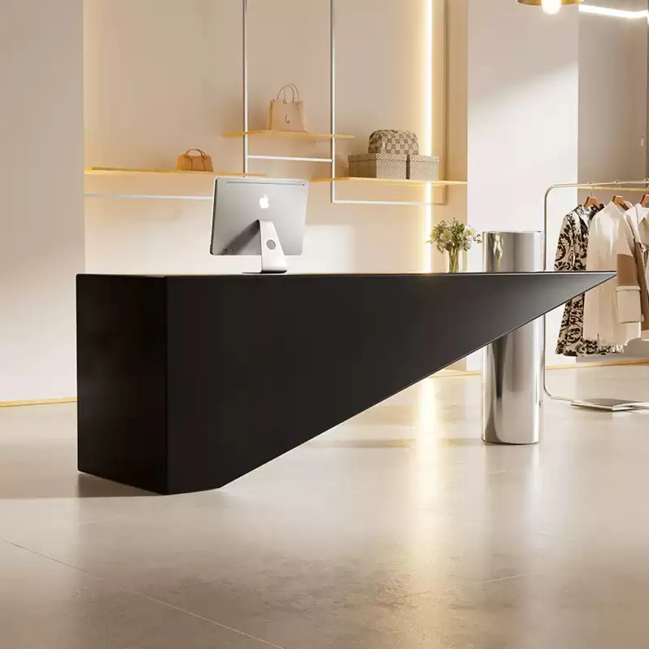 Оригинальная геометричная стойка ресепшен от LaLume из МДФ и стали RS40163-32 Оригинальная геометричная стойка ресепшен от LaLume из МДФ и стали RS40163-32