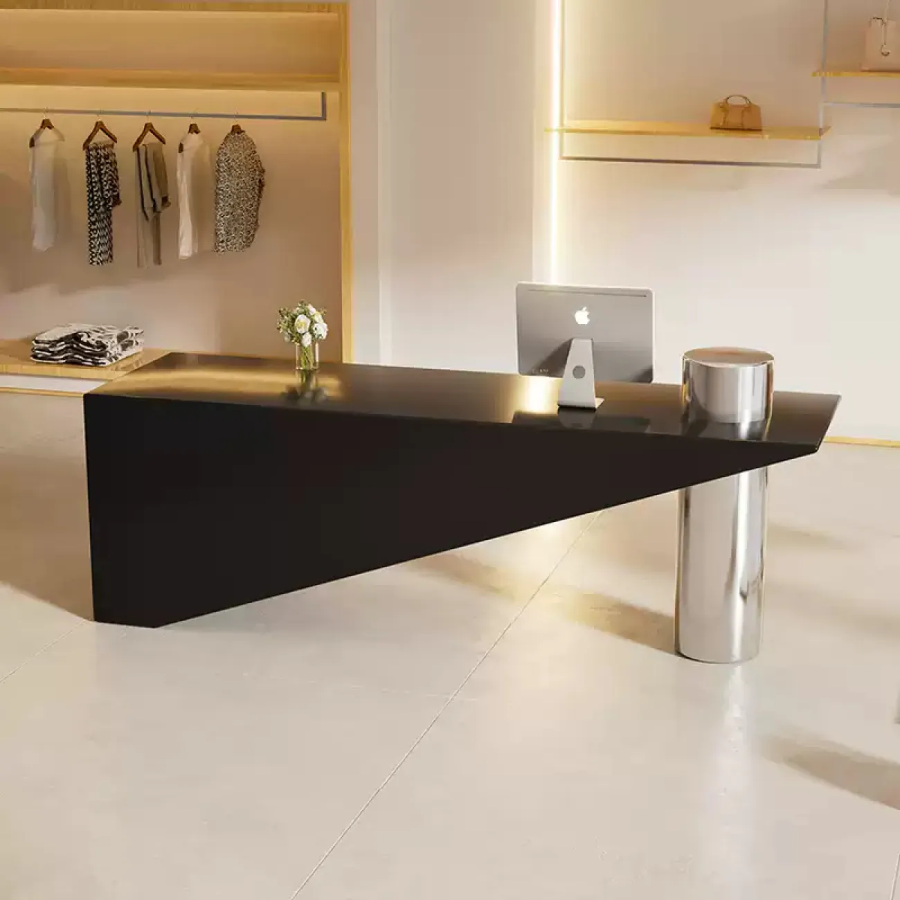 Оригинальная геометричная стойка ресепшен от LaLume из МДФ и стали RS40163-32 Оригинальная геометричная стойка ресепшен от LaLume из МДФ и стали RS40163-32