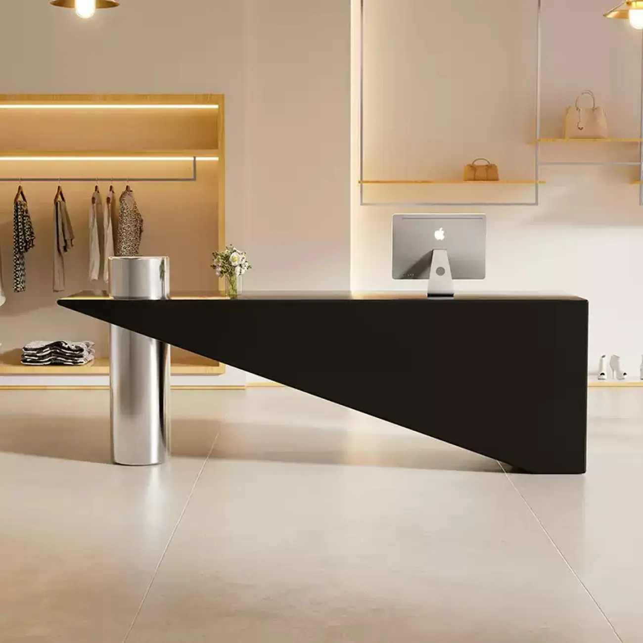 Оригинальная геометричная стойка ресепшен от LaLume из МДФ и стали RS40163-32