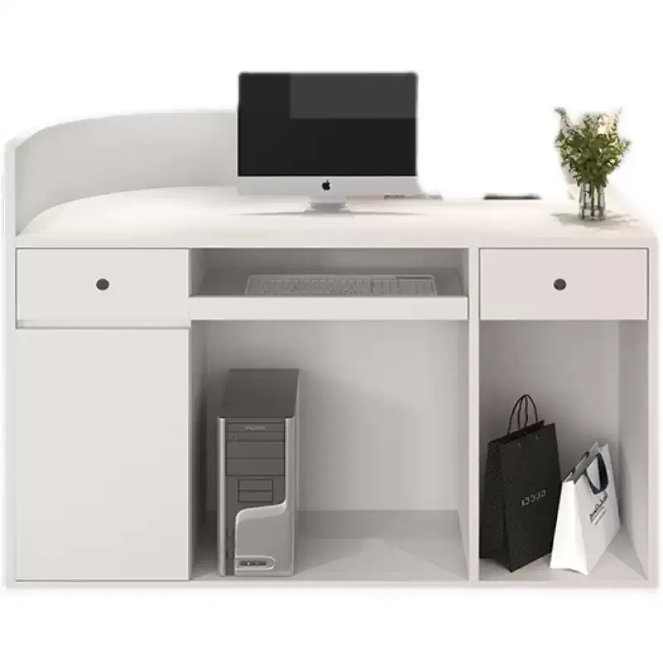 Элегантная стойка ресепшен от LaLume с полками на фасаде RS40167-32 Элегантная стойка ресепшен от LaLume с полками на фасаде RS40167-32