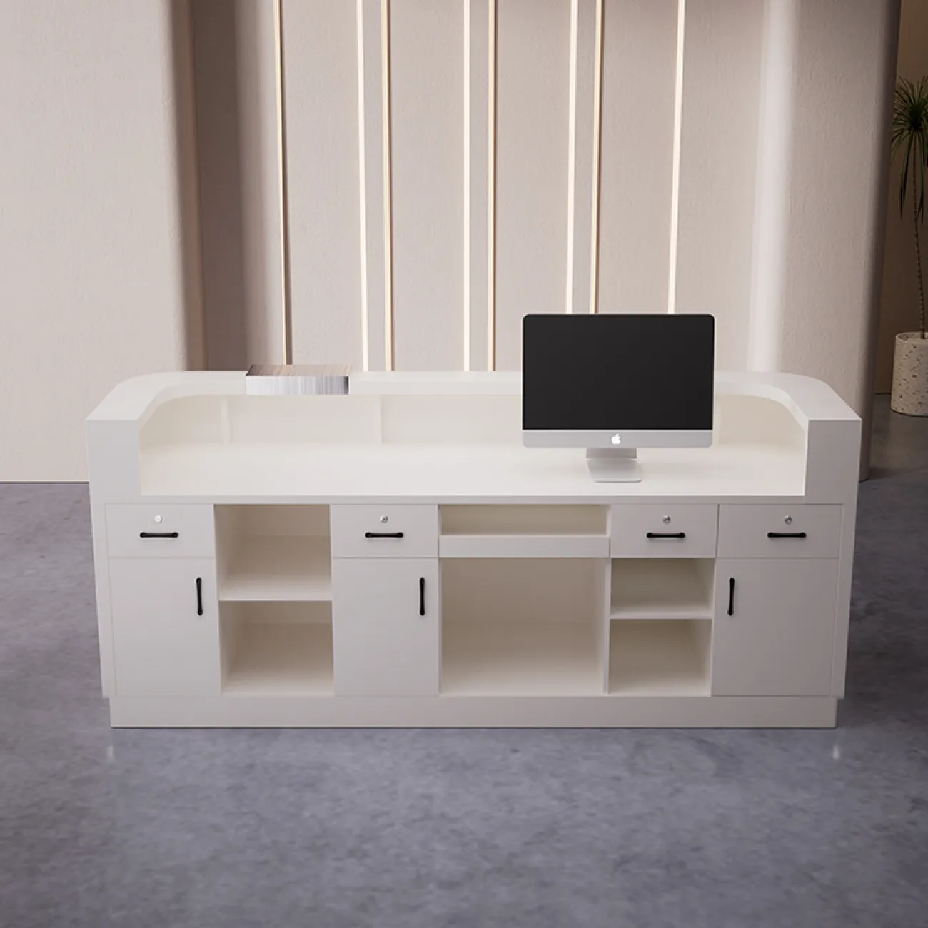 Элегантная стойка ресепшен от LaLume из МДФ RS40168-32 Элегантная стойка ресепшен от LaLume из МДФ RS40168-32