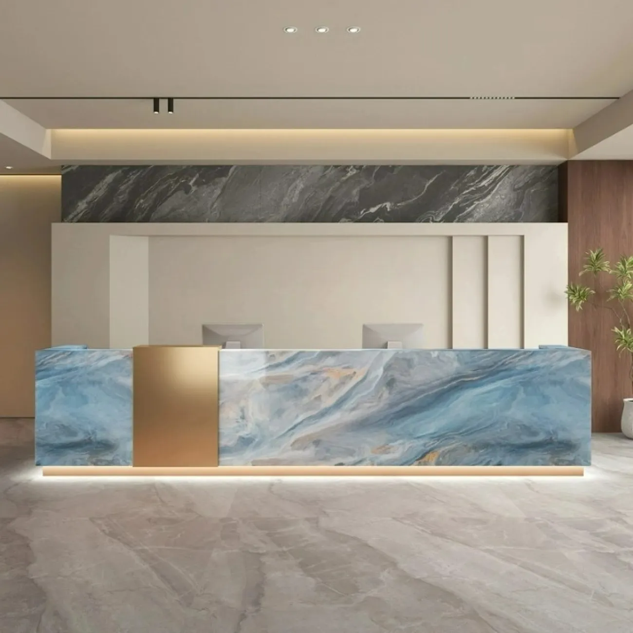 Роскошная стойка ресепшен Xu от LaLume из мрамора с подсветкой RS40209-32