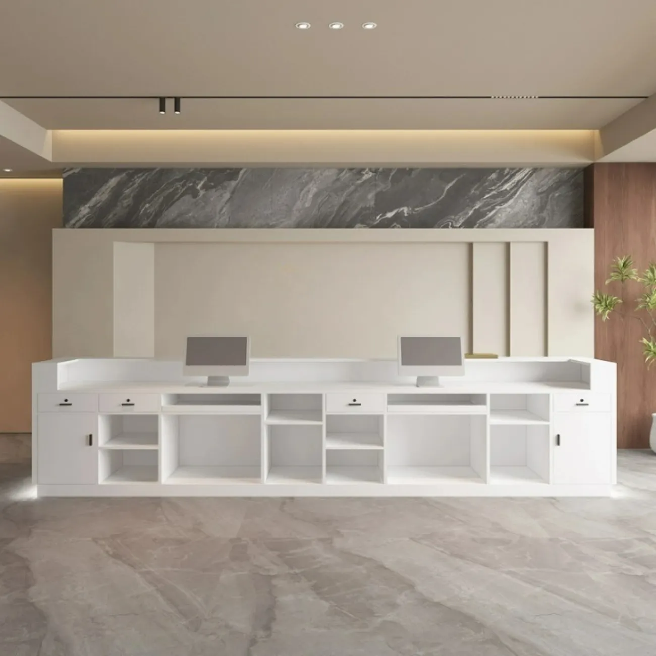 Роскошная стойка ресепшен Xu от LaLume из мрамора с подсветкой RS40209-32