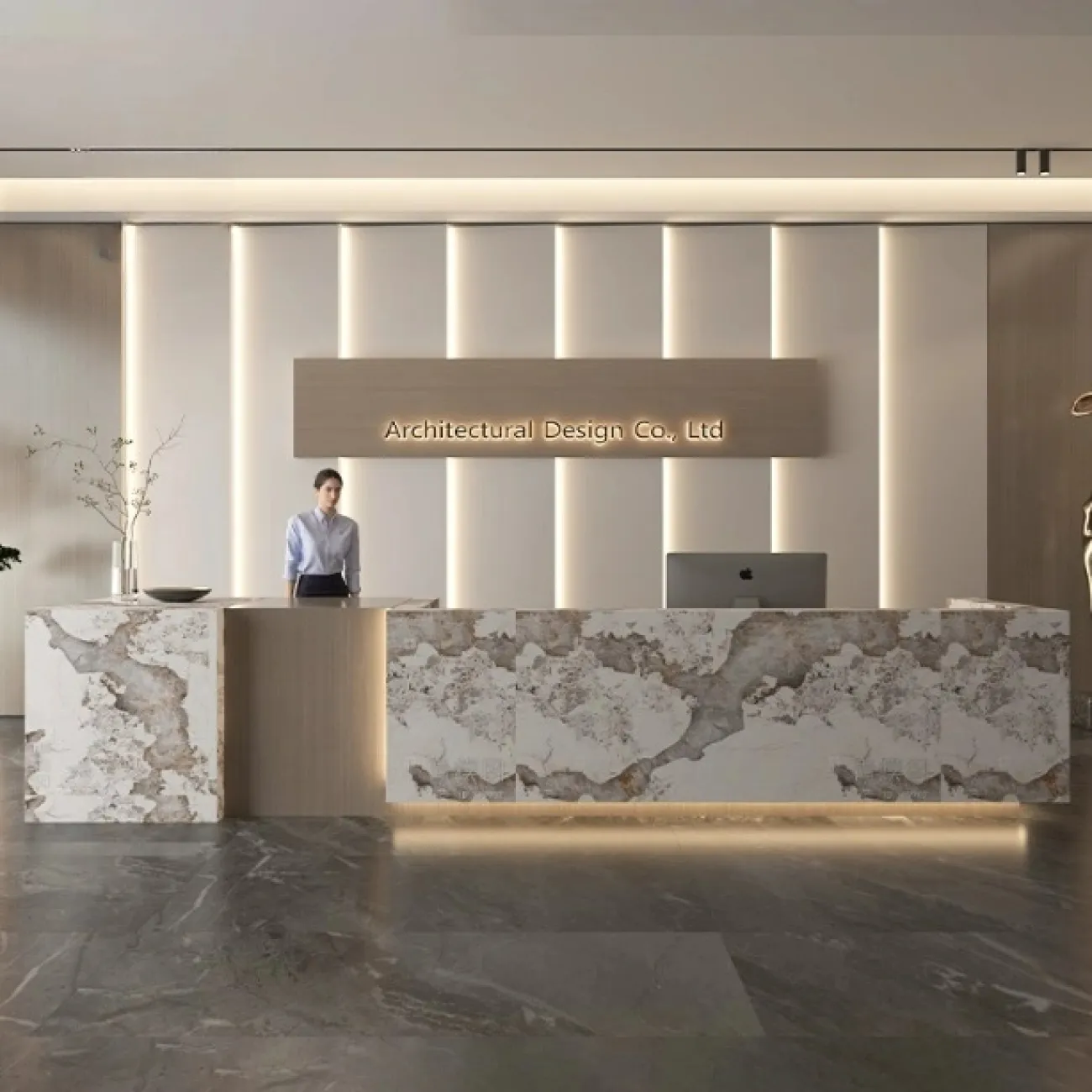 Угловая стойка ресепшен от LaLume с имитацией мрамора RS40233-32