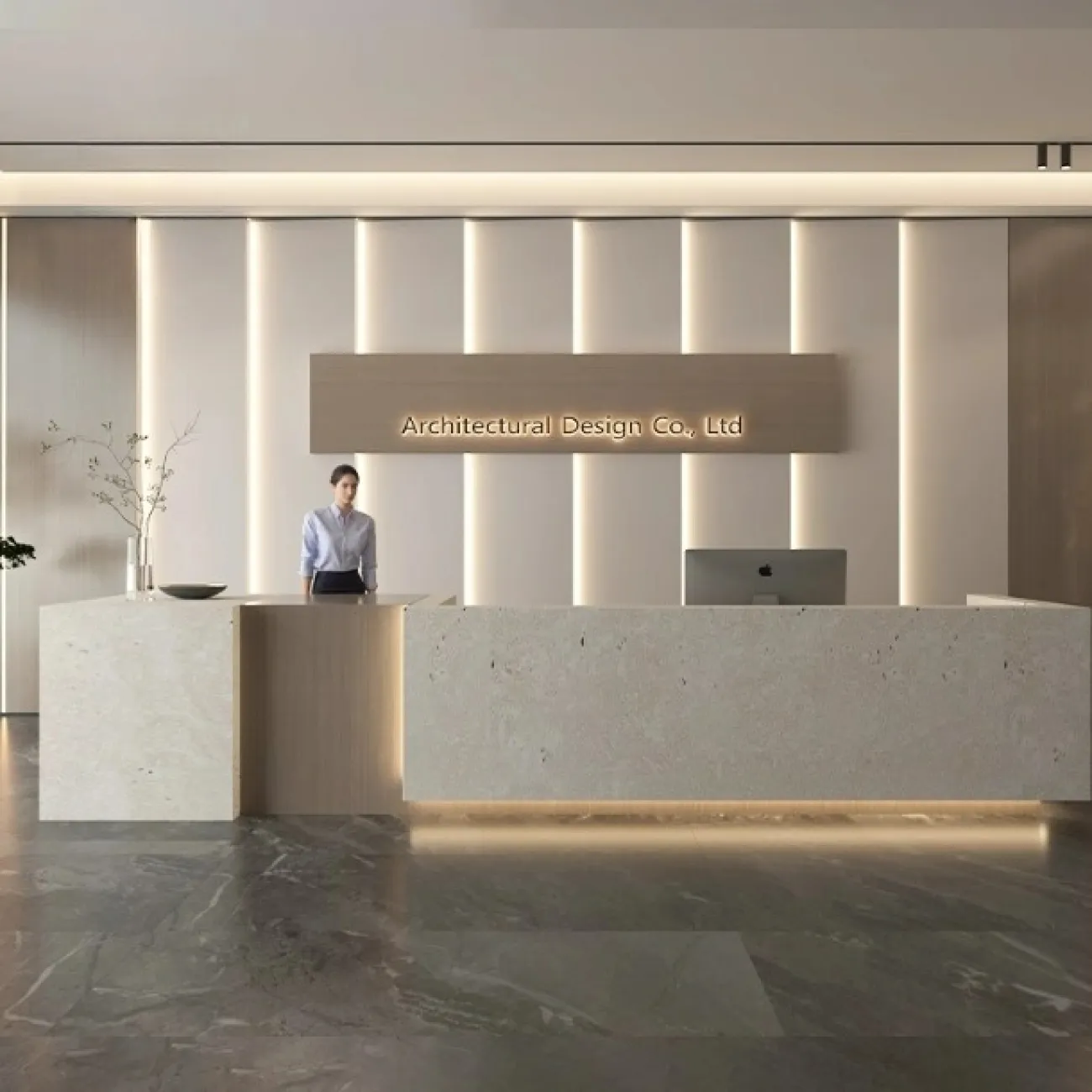 Угловая стойка ресепшен от LaLume с имитацией мрамора RS40233-32