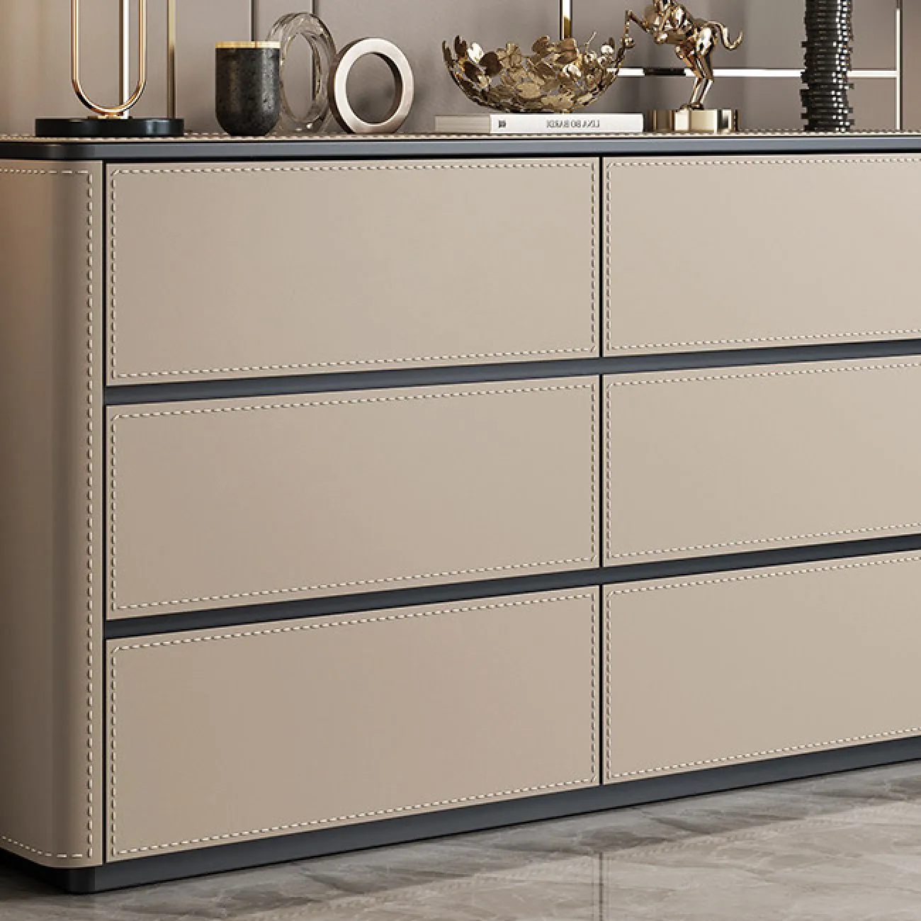 Классический комод Carat от LaLume с обивкой из кожи KD40283-32