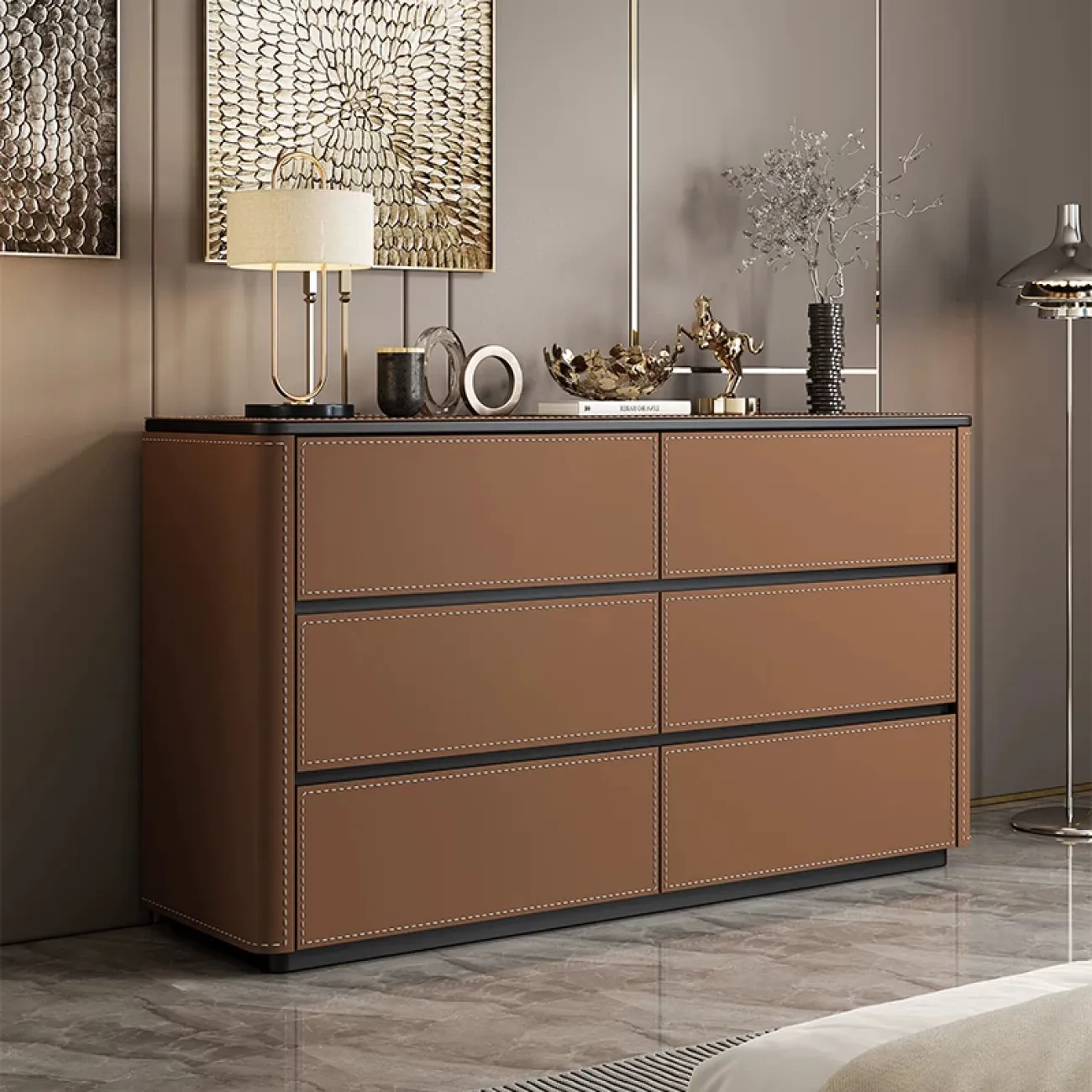 Классический комод Carat от LaLume с обивкой из кожи KD40283-32