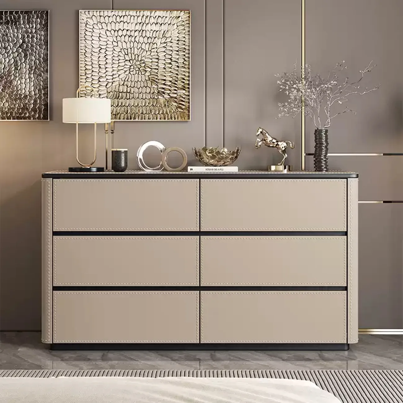 Классический комод Carat от LaLume с обивкой из кожи KD40283-32