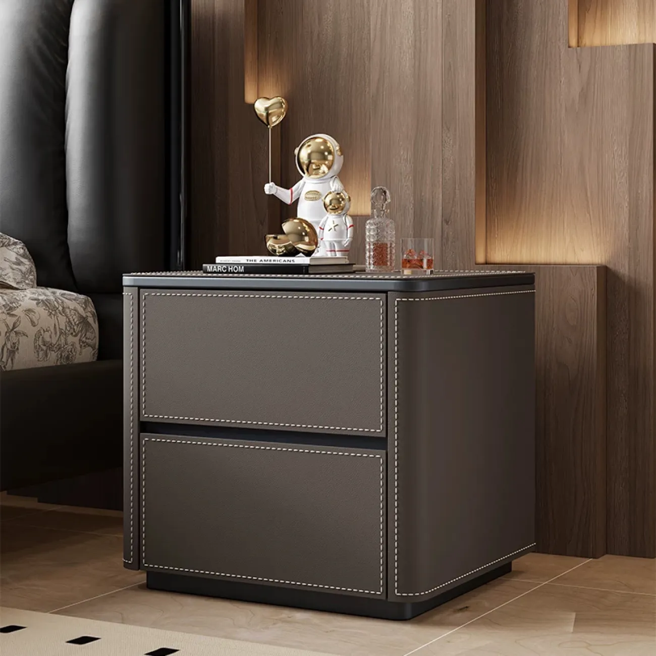 Классическая прикроватная тумба Carat от LaLume с обивкой из кожи KD40290-32