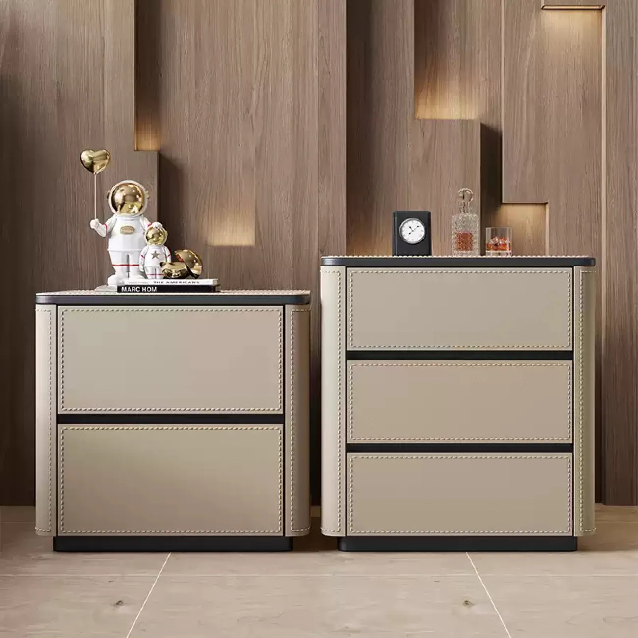 Классическая прикроватная тумба Carat от LaLume с обивкой из кожи KD40291-32