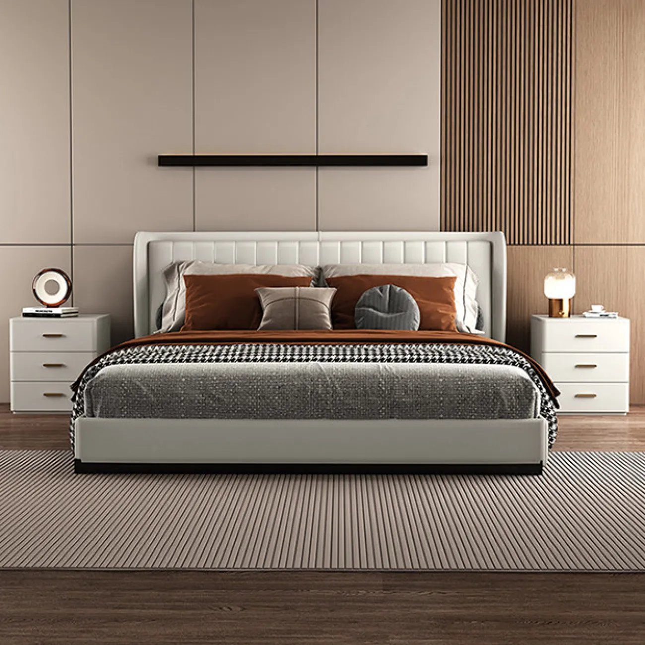 Классическая прикроватная тумба Carat от LaLume с обивкой из кожи KD40292-32 Классическая прикроватная тумба Carat от LaLume с обивкой из кожи KD40292-32